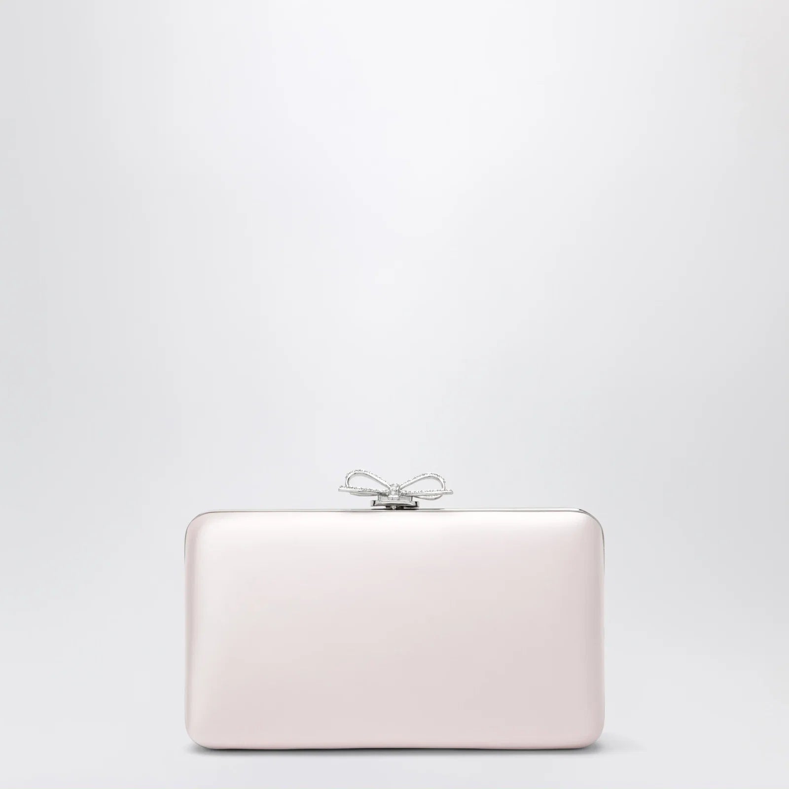 Self-Portrait Satin clutch with crystal bow in pink