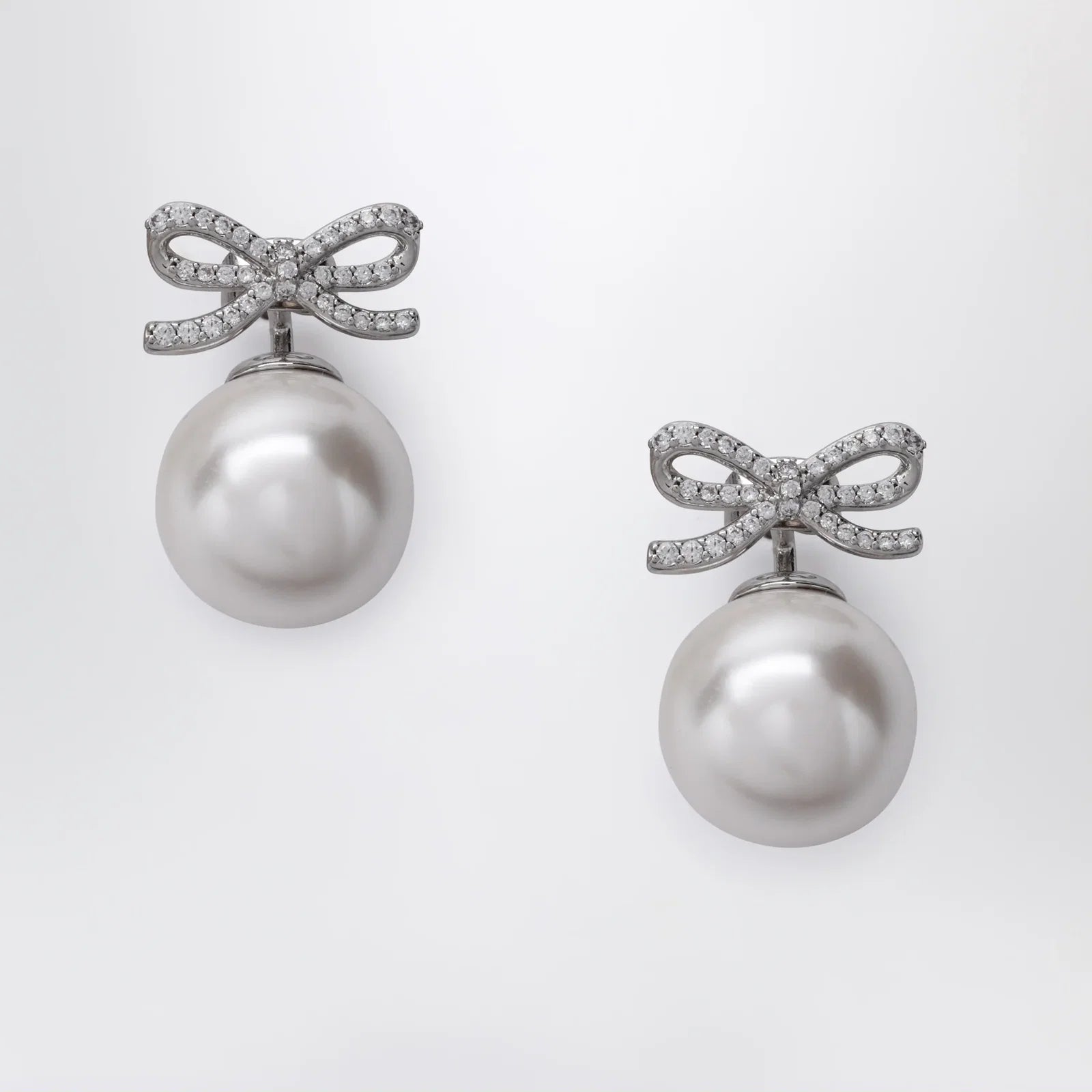 Self-Portrait Crystal bow and back pearl earrings in silver