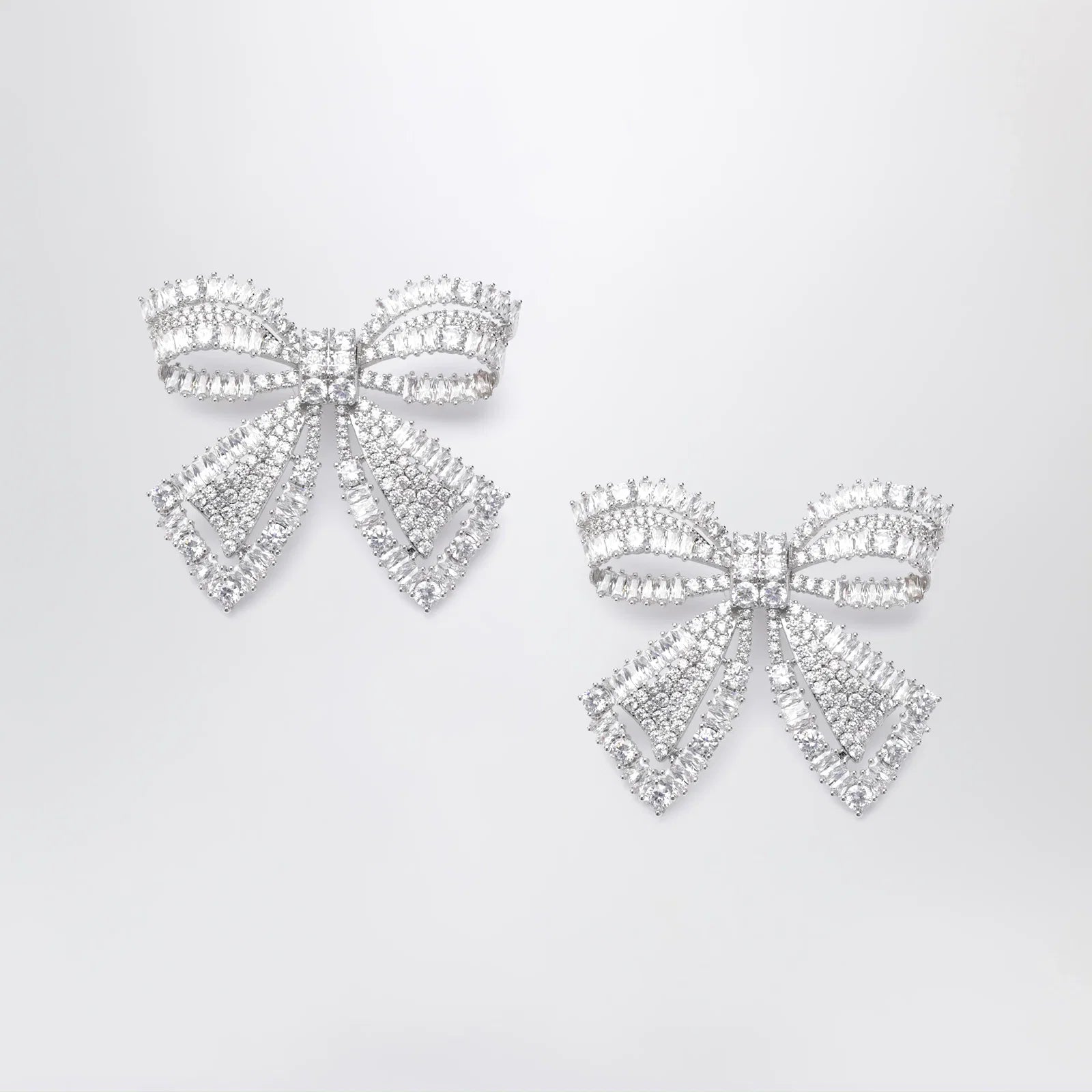 Self-Portrait Crystal bow earrings in silver-plated brass