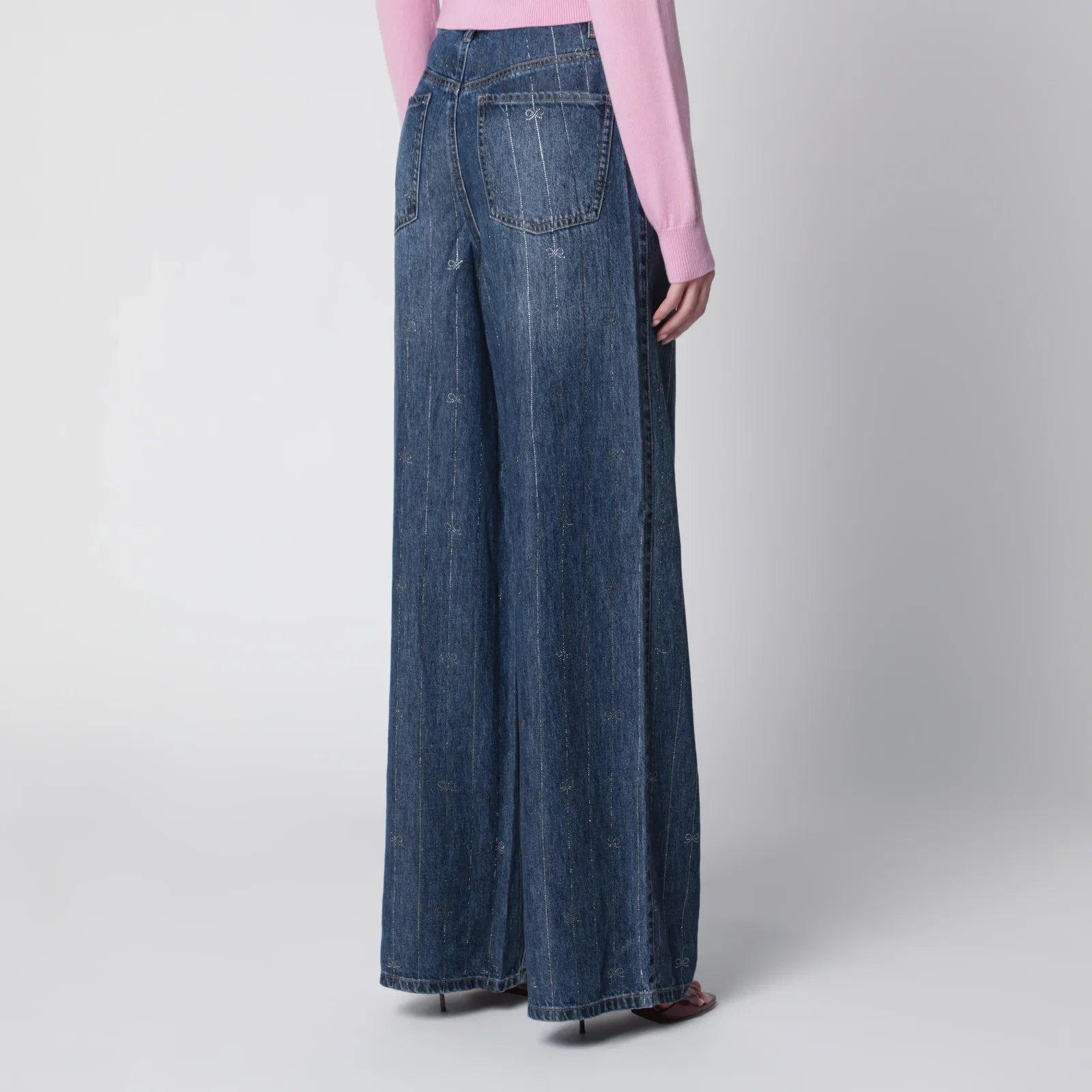 Self-Portrait SELF PORTRAIT Wide-leg denim jeans with rhinestone stripes in blue