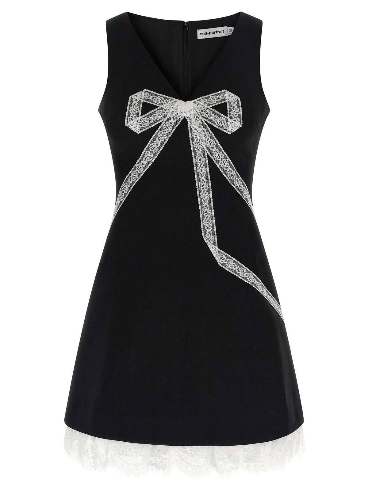 Self-Portrait Black Crêpe Bow Lace Mini Dress