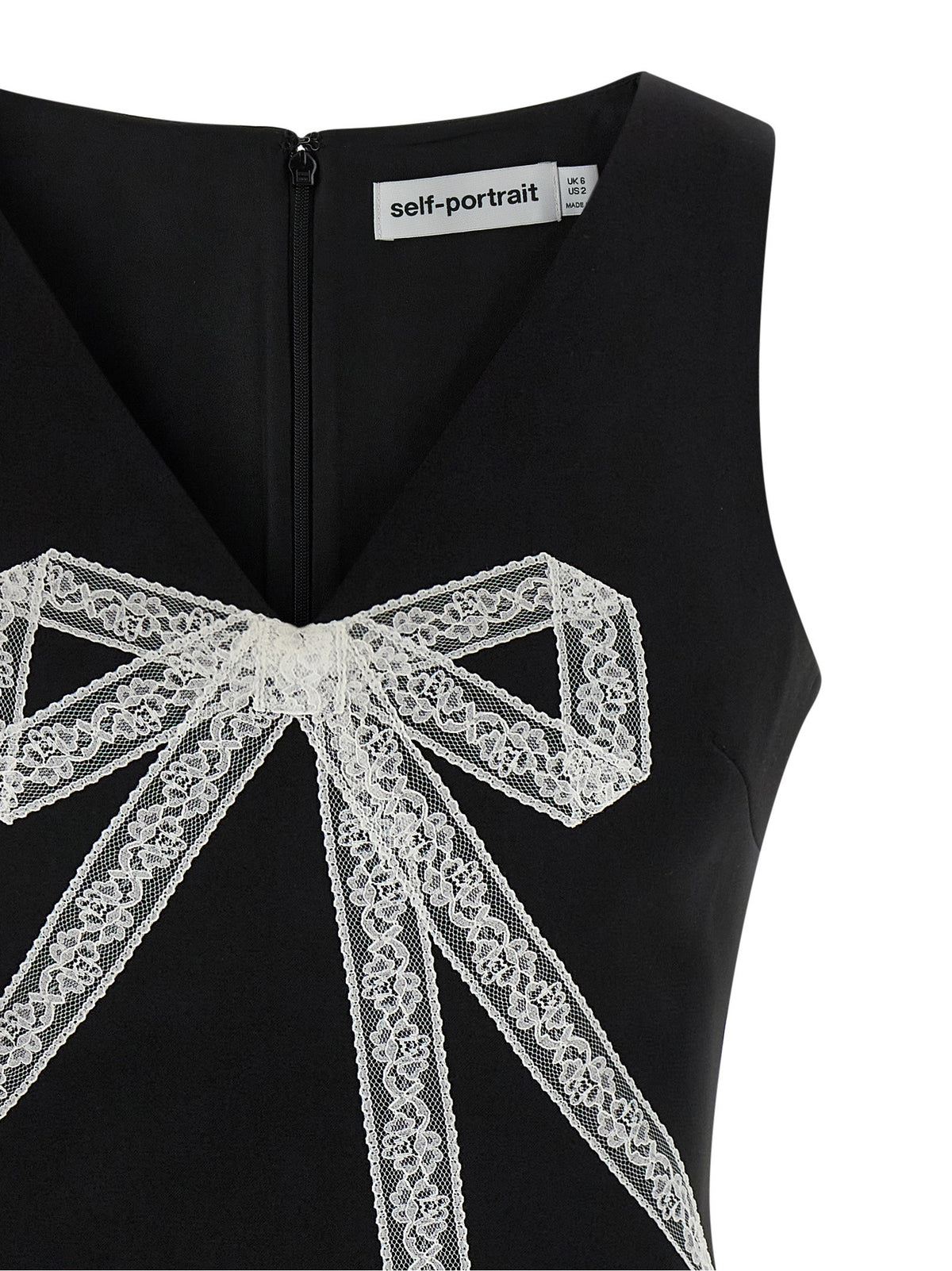 Self-Portrait Black Crêpe Bow Lace Mini Dress