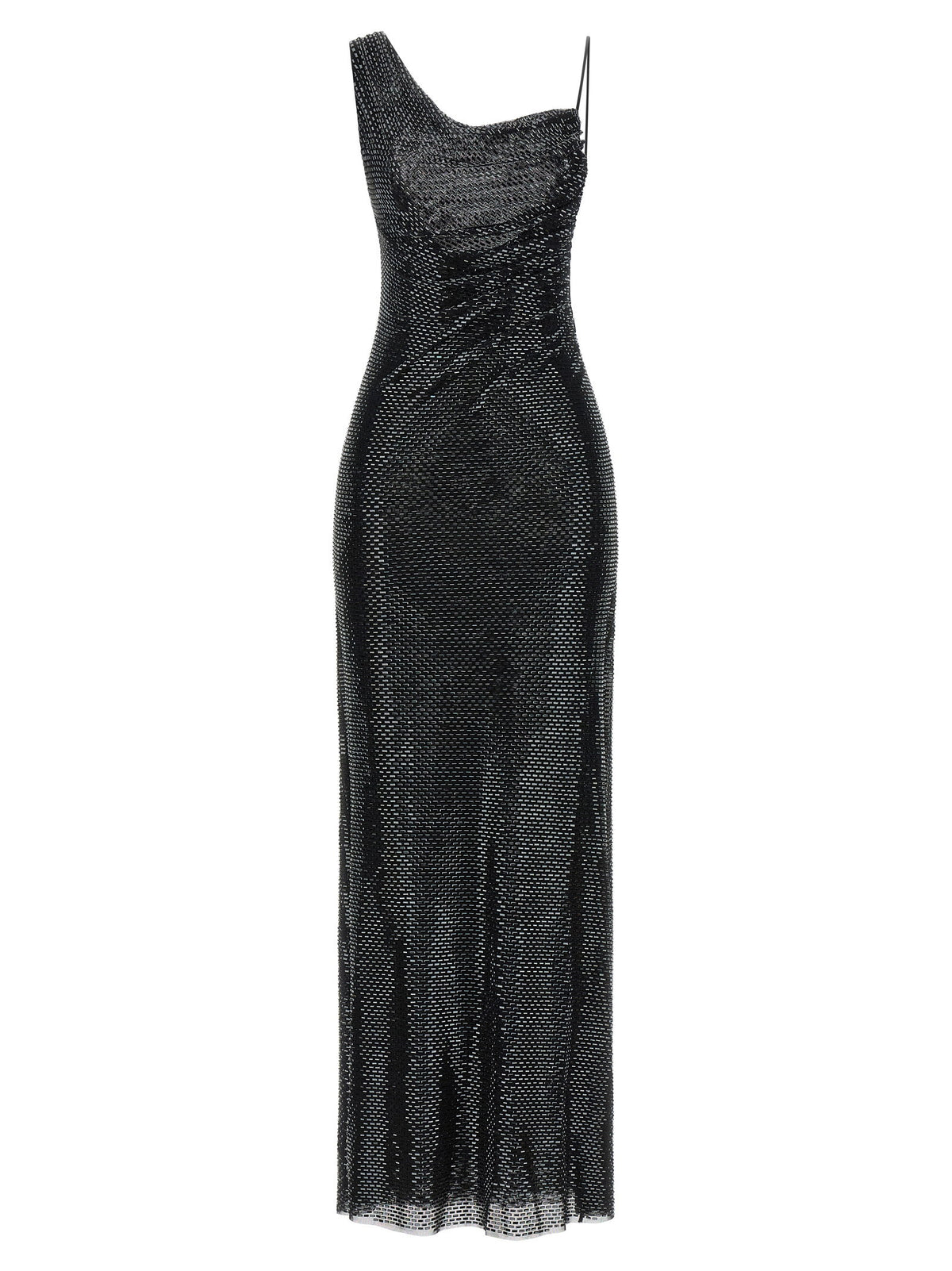 Self-Portrait Black Rhinestone Draped Maxi Dress