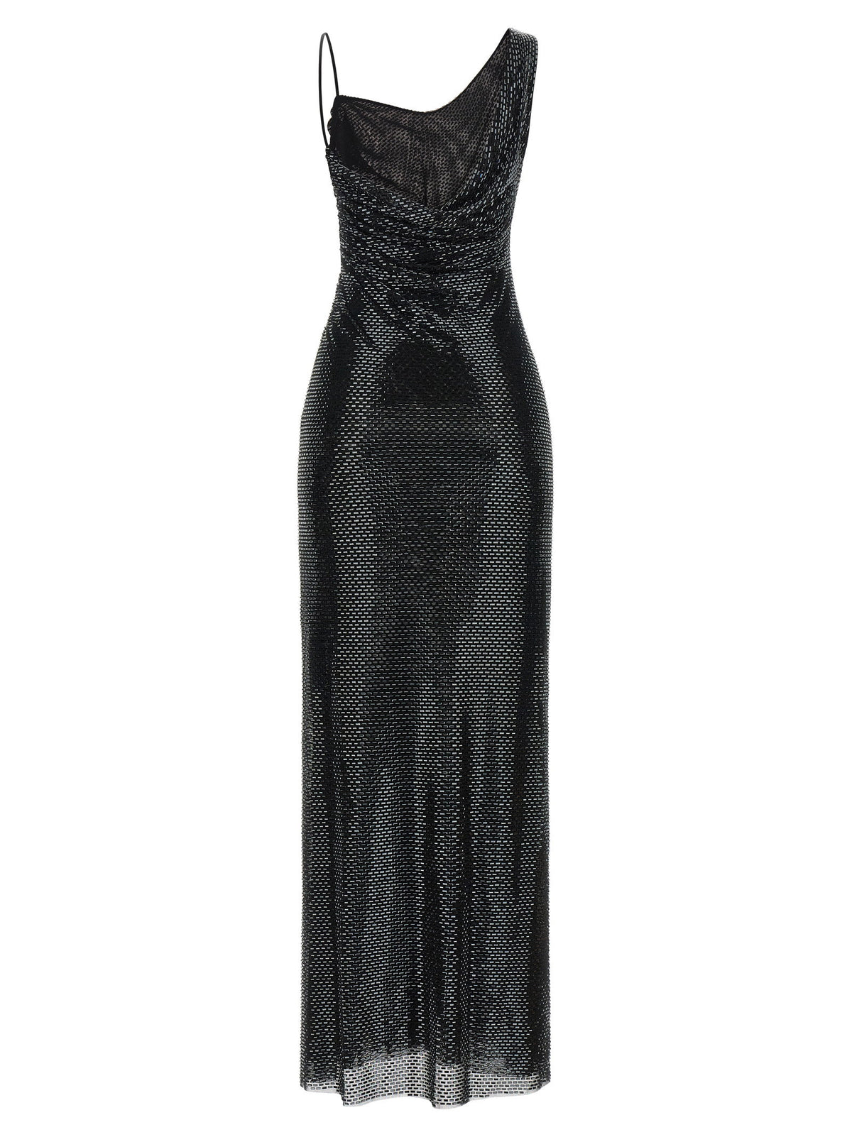 Self-Portrait Black Rhinestone Draped Maxi Dress