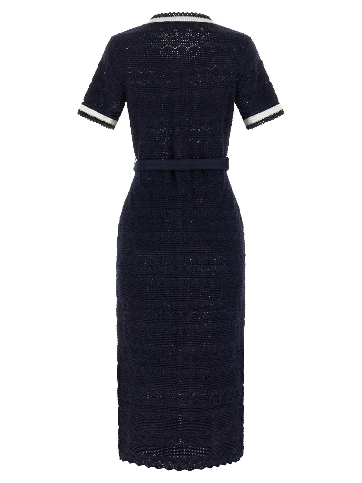 Self-Portrait Navy Pointelle Knit Midi Dress