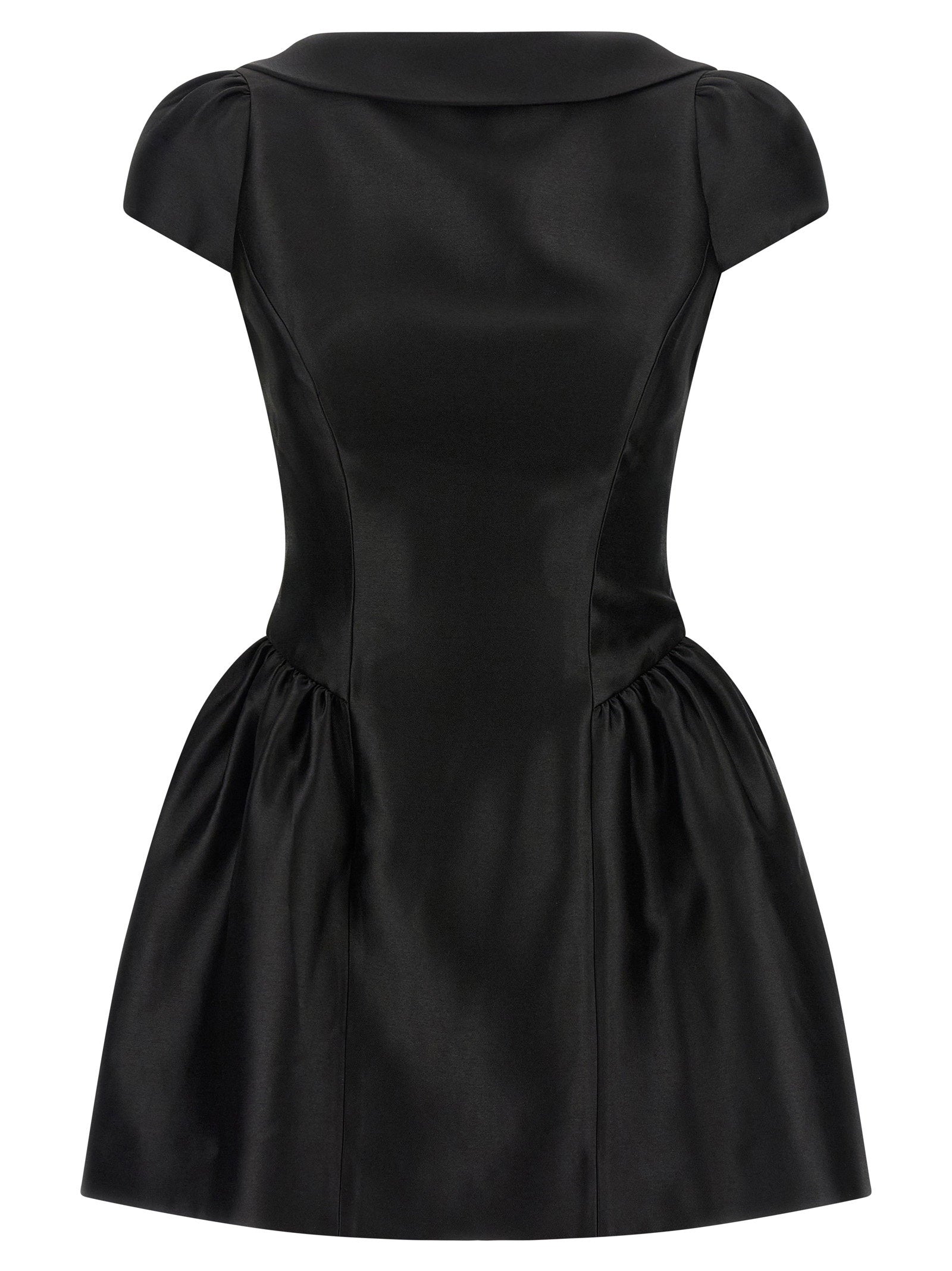 Self-Portrait Black Taffetà Collared Mini Dress