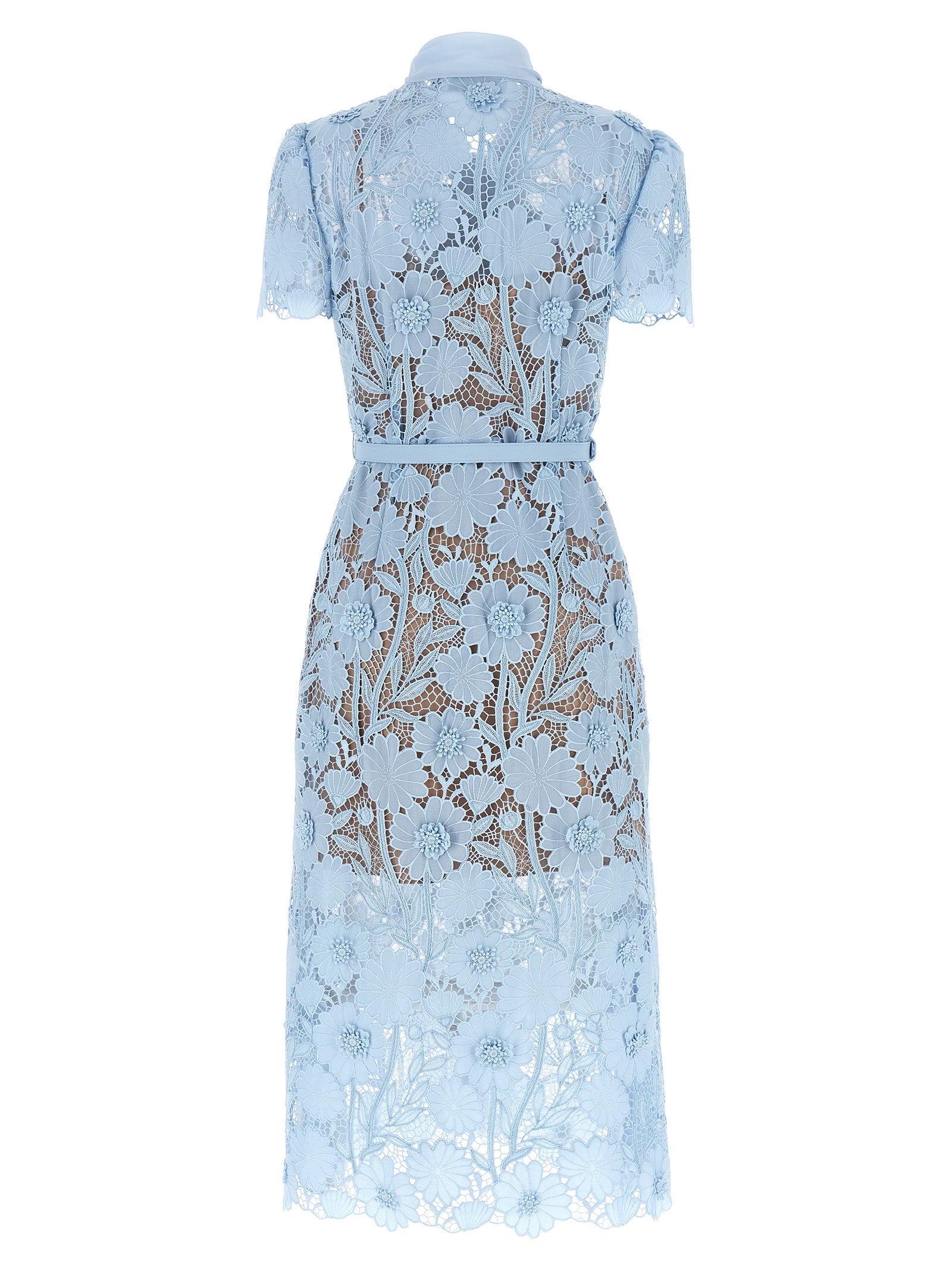 Self-Portrait Blue Lace Tie Neck Midi Dress