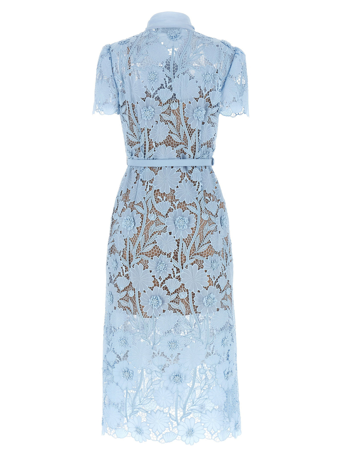 Self-Portrait Blue Lace Tie Neck Midi Dress