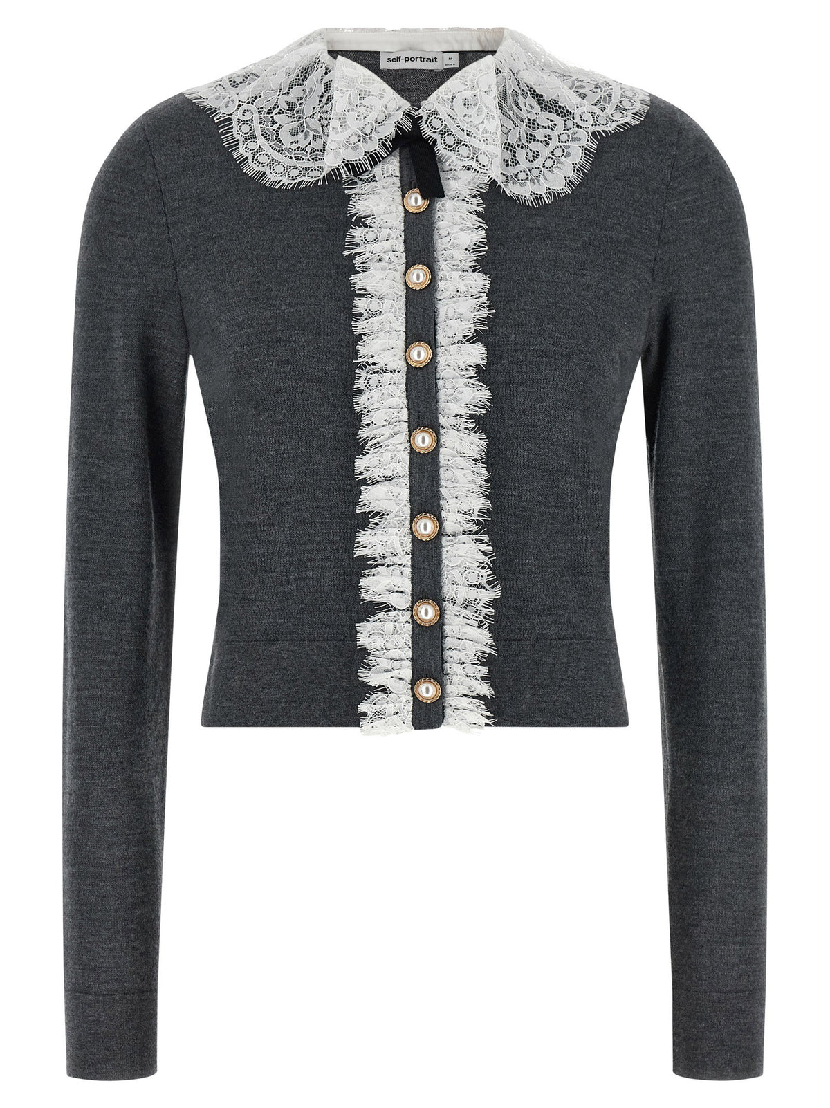 Self-Portrait Grey Lace Collar Knit Cardigan