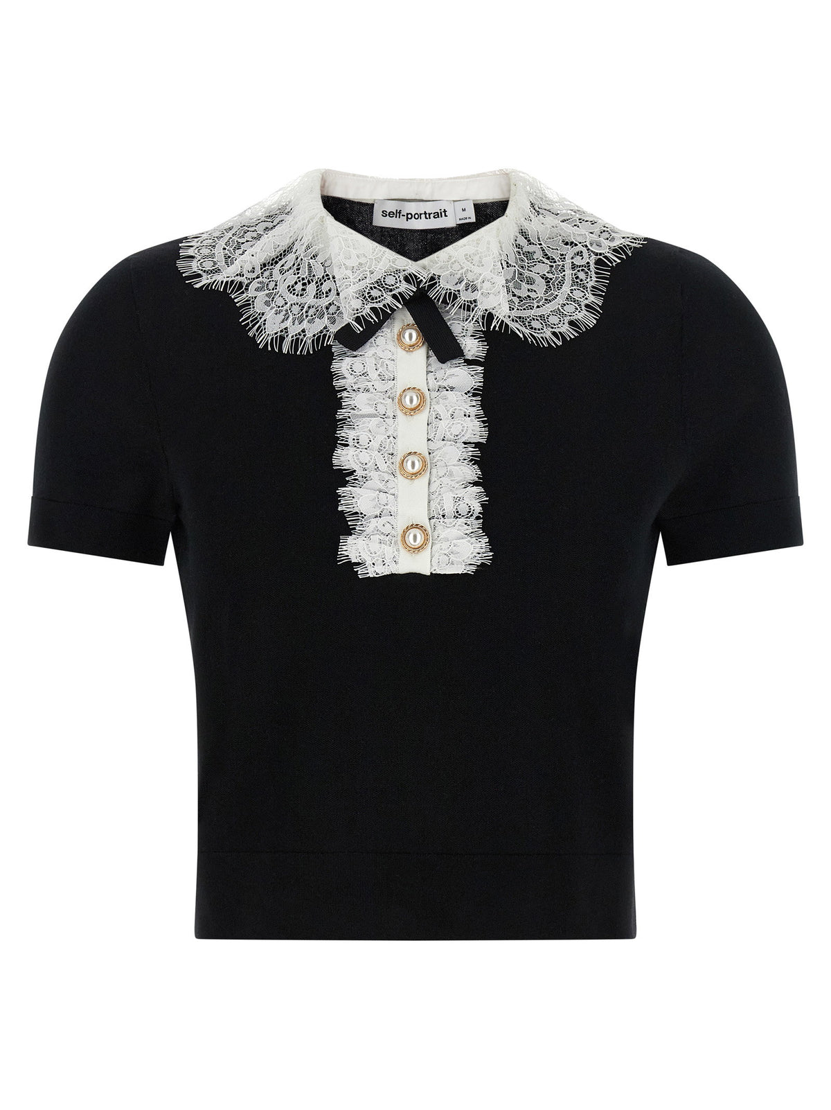 Self-Portrait Black Knit Lace Collar Top
