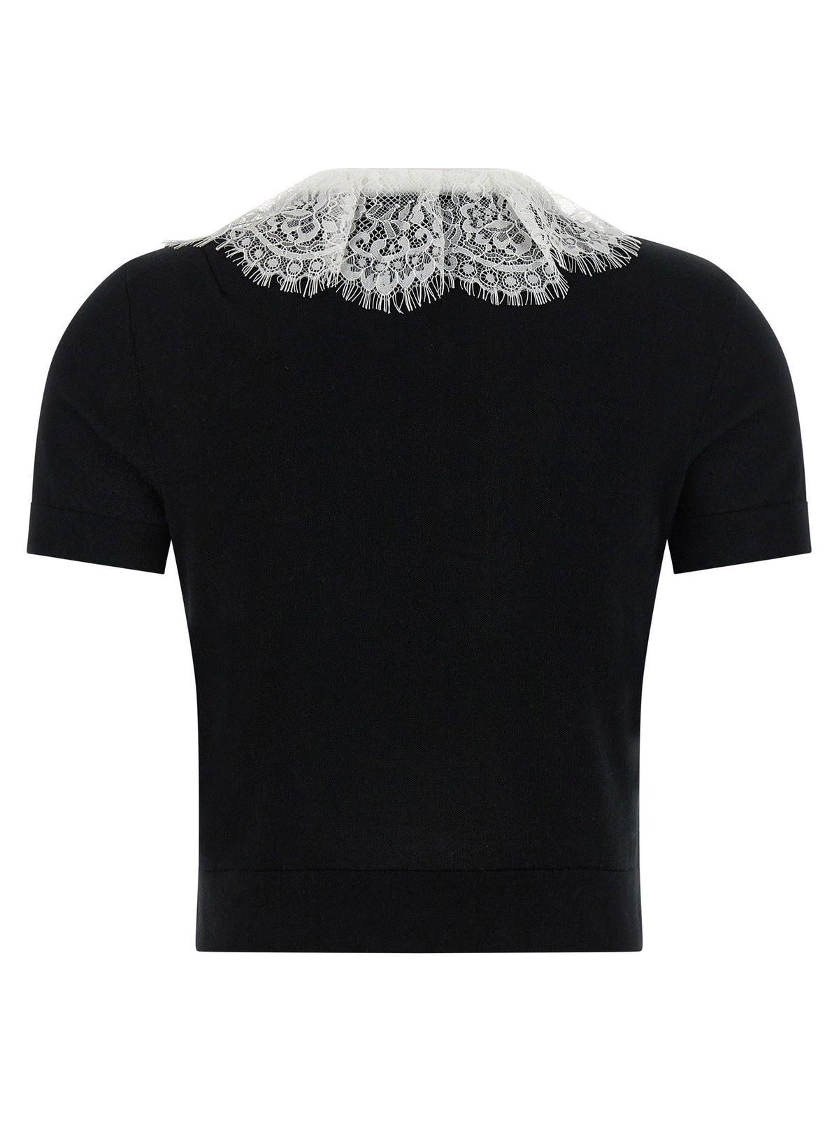 Self-Portrait Black Knit Lace Collar Top