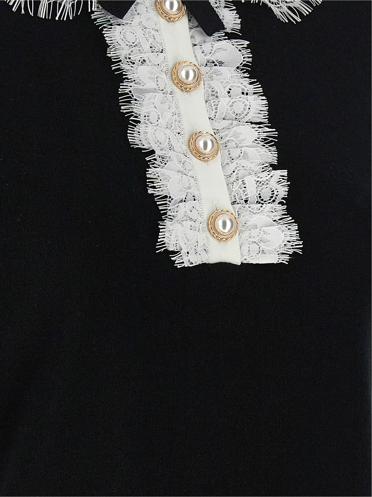 Self-Portrait Black Knit Lace Collar Top