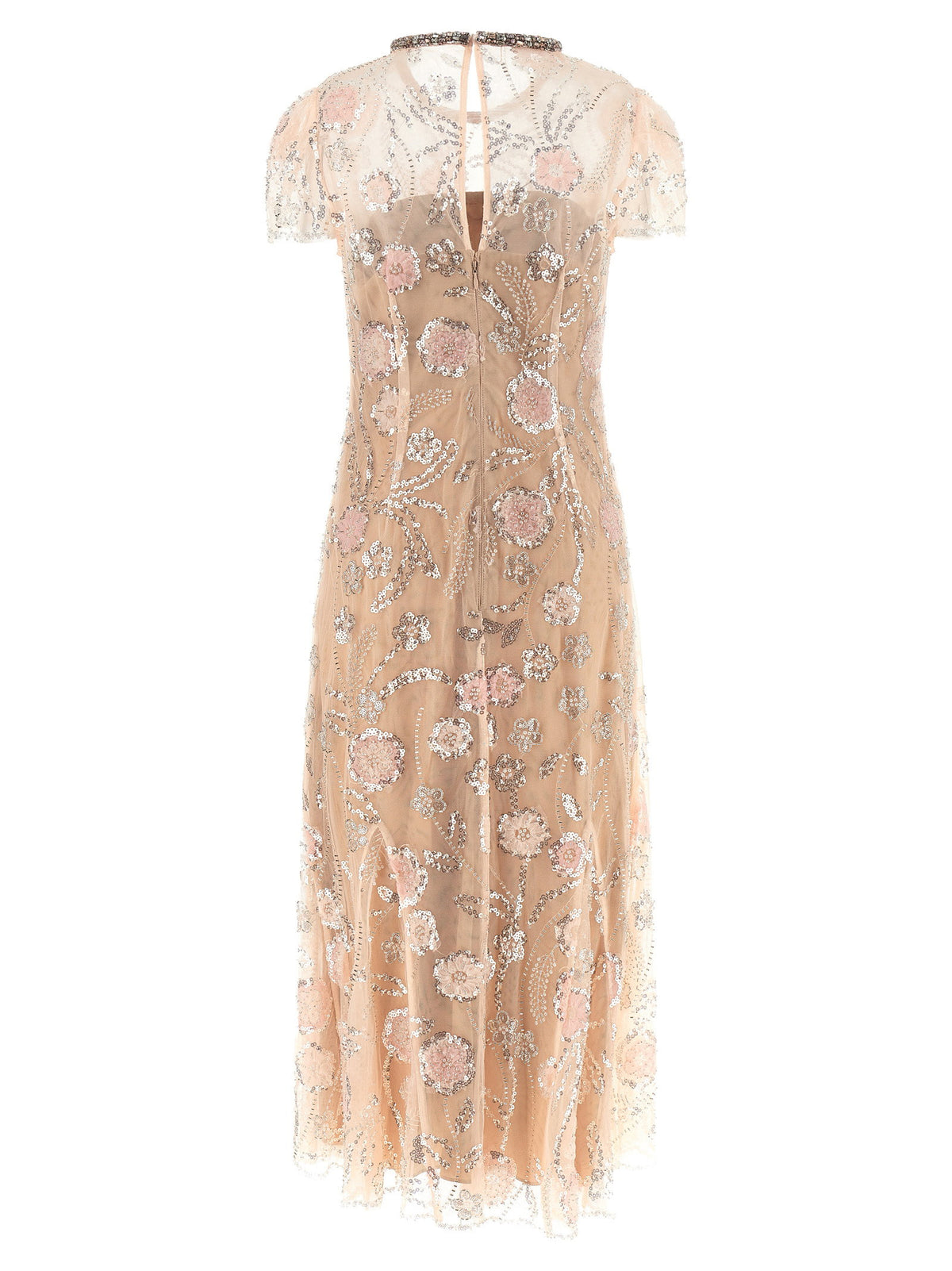 Self-Portrait Pink Flower Sequin Embellished Midi Dress
