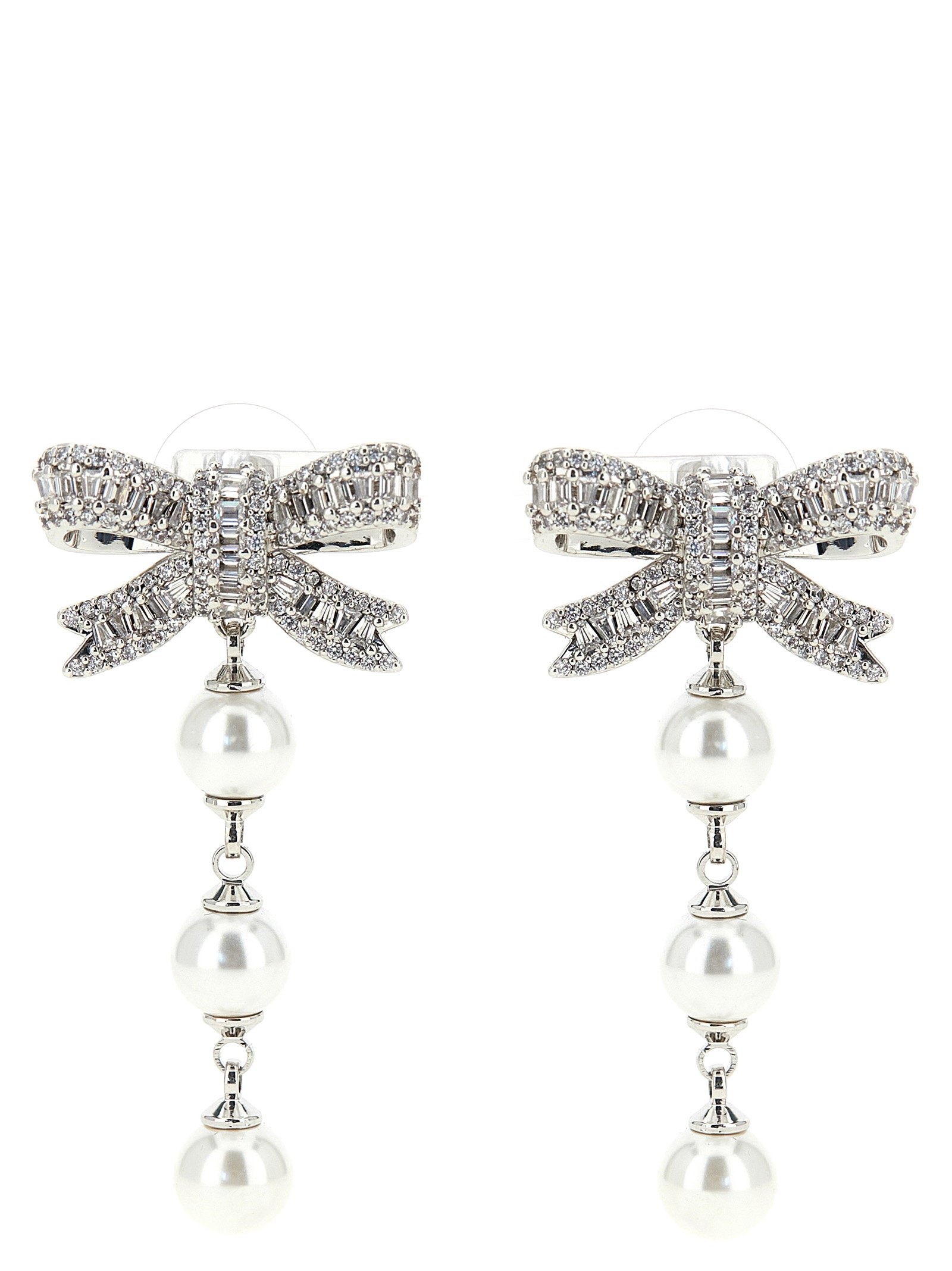 Self-Portrait Crystal Bow Pearl Droplet Earrings
