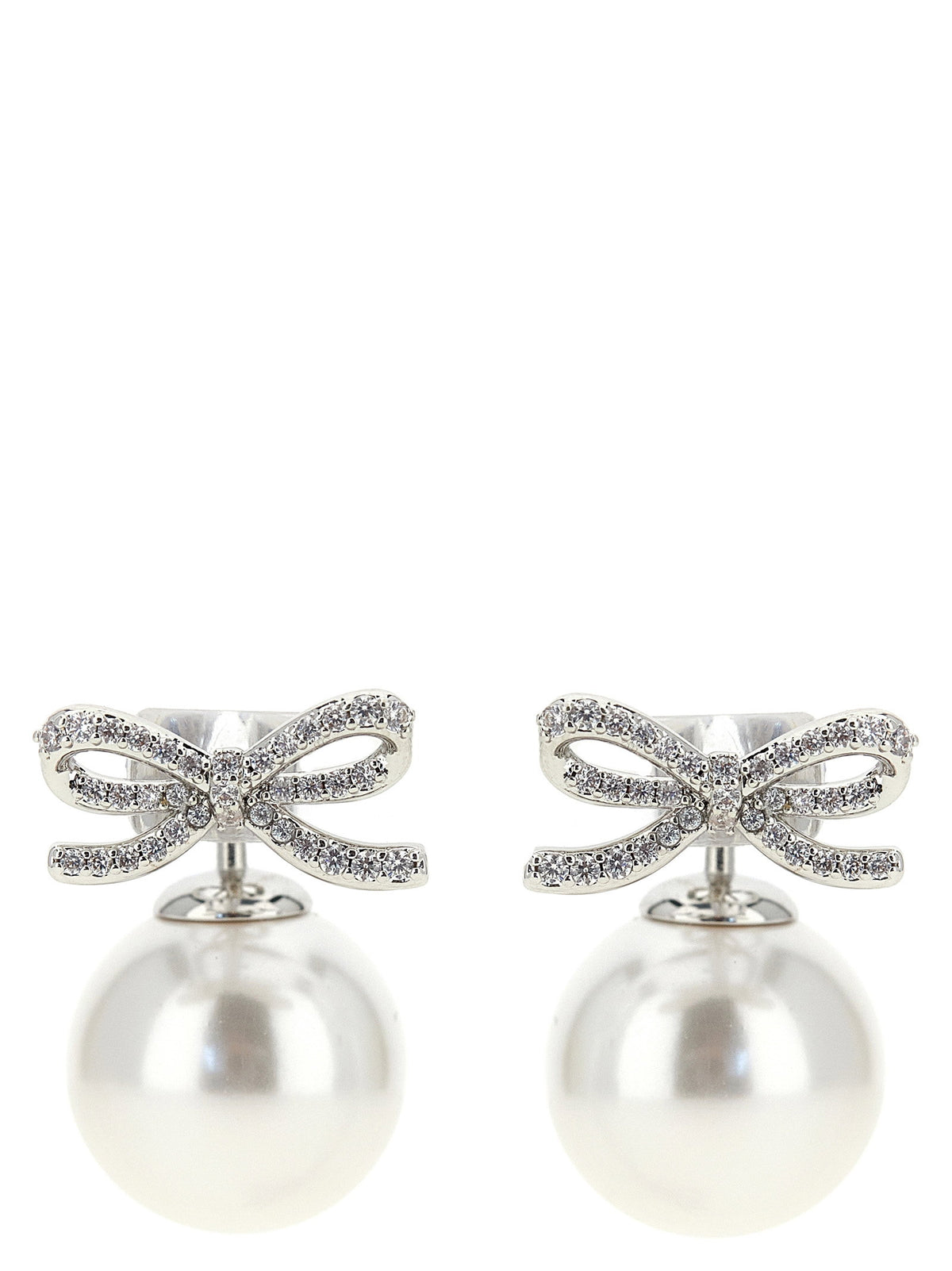 Self-Portrait Crystal Bow Pearl Back Earrings
