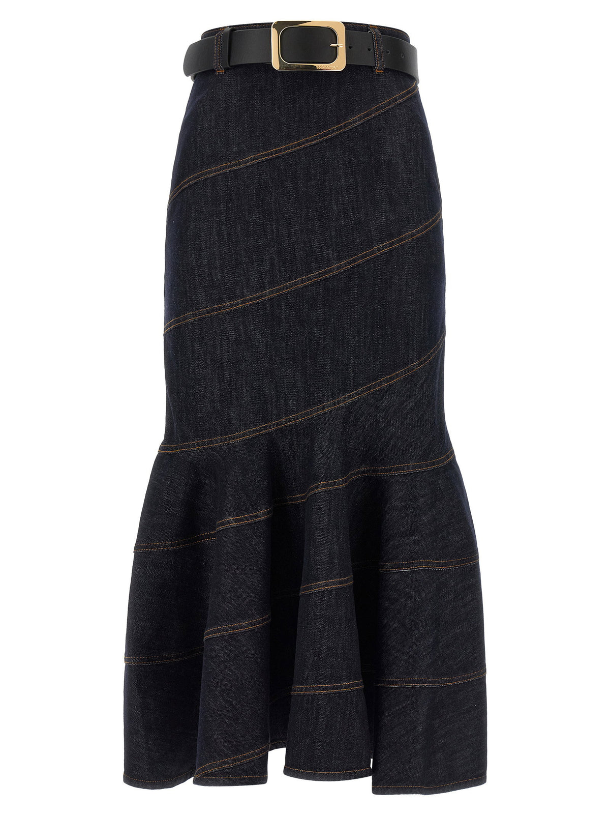 Self-Portrait Indigo Denim Belted Midi Skirt