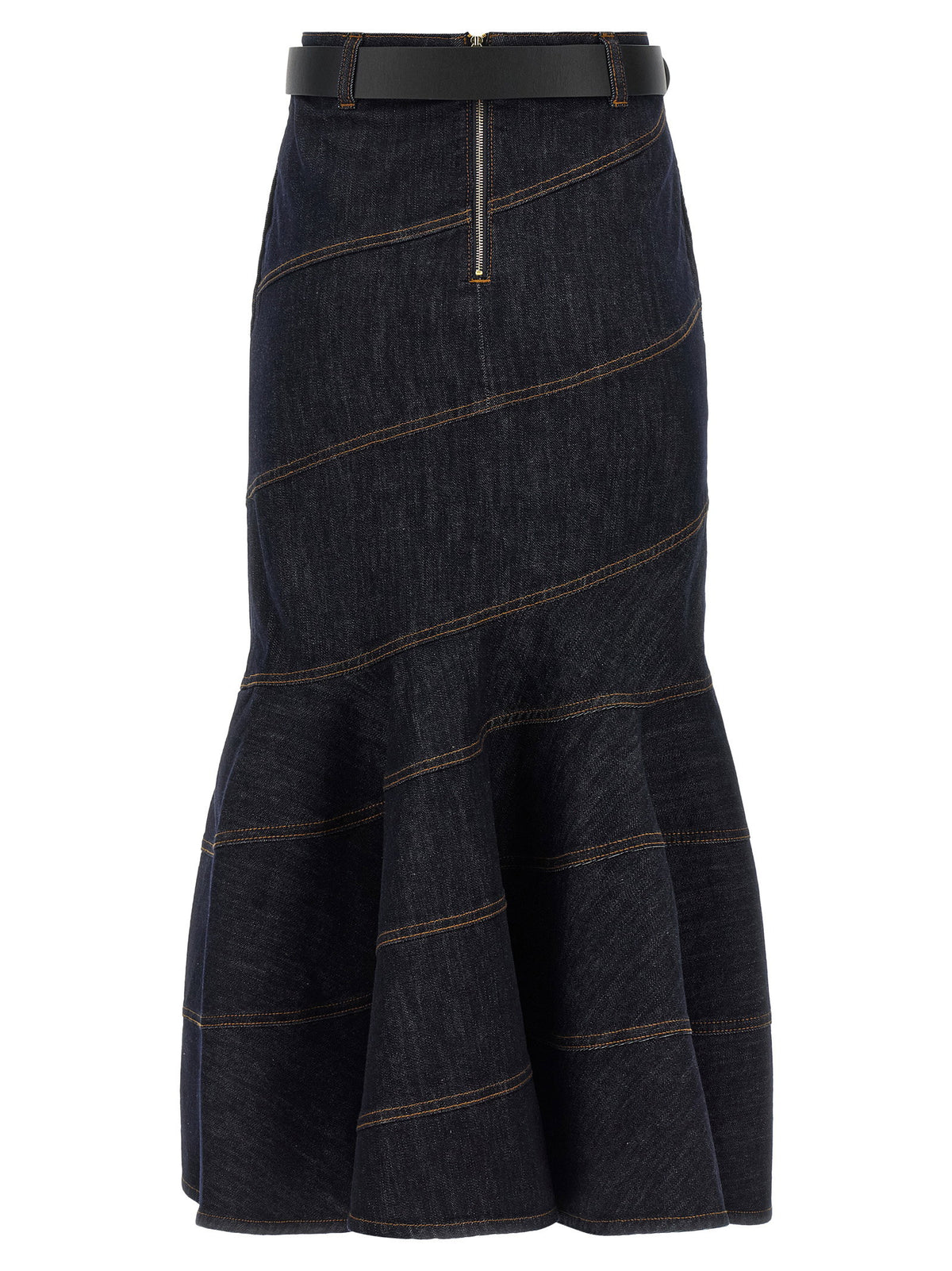Self-Portrait Indigo Denim Belted Midi Skirt