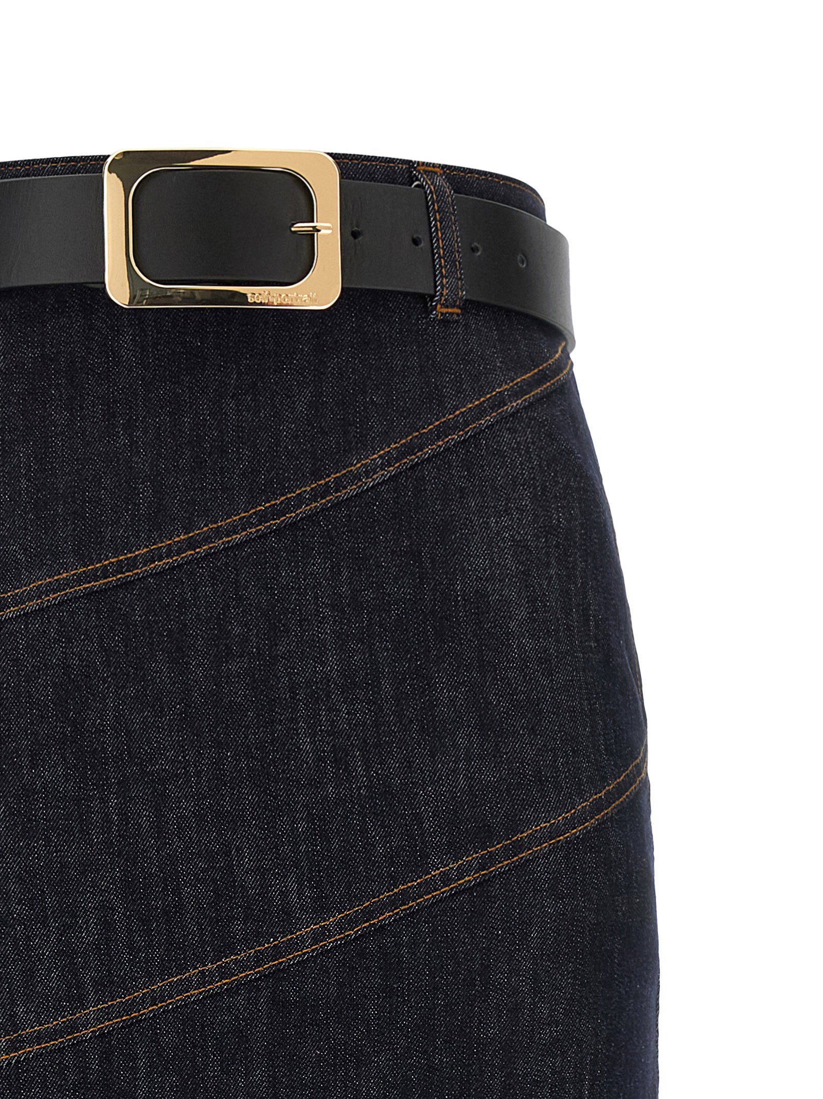 Self-Portrait Indigo Denim Belted Midi Skirt
