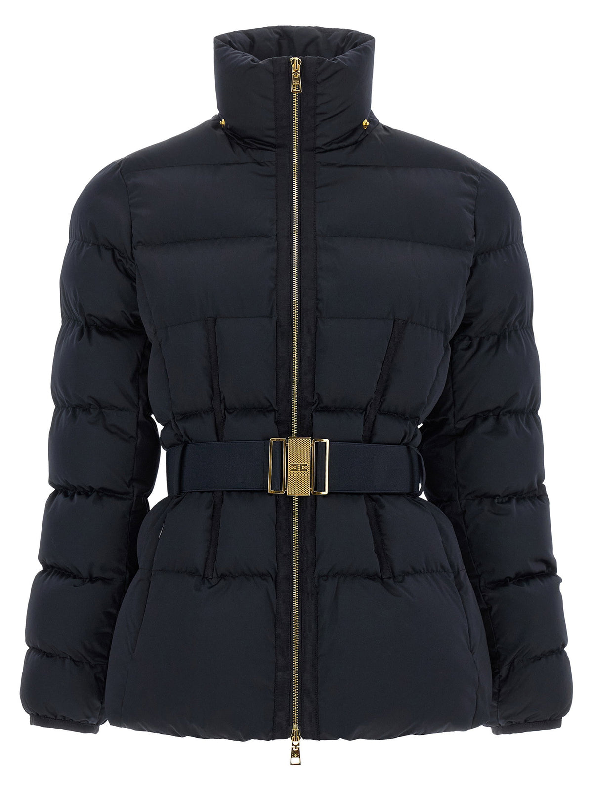 Elisabetta Franchi Belted Down Jacket With Logo Buckle