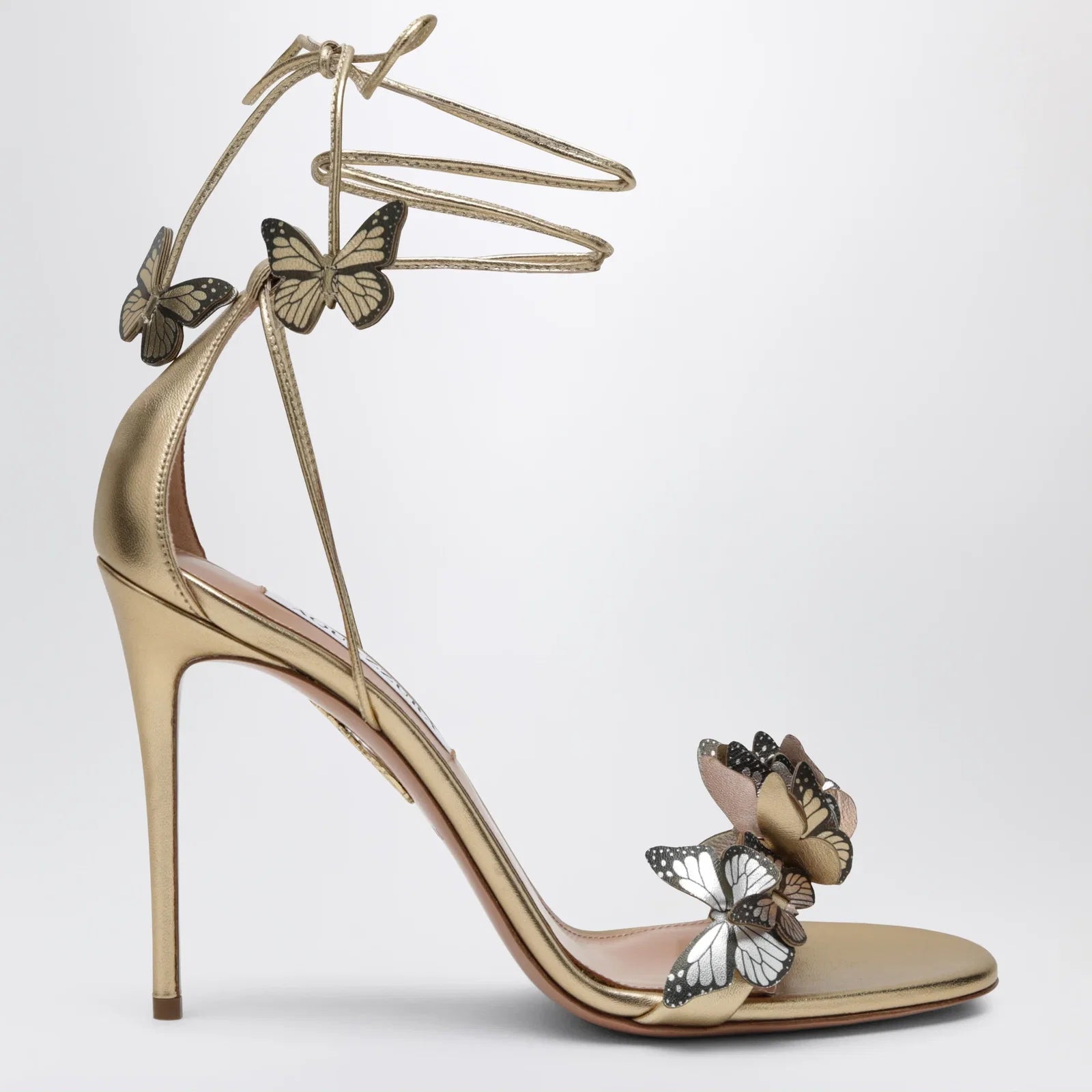 Aquazzura Papillon 105 metallic leather sandals in soft gold