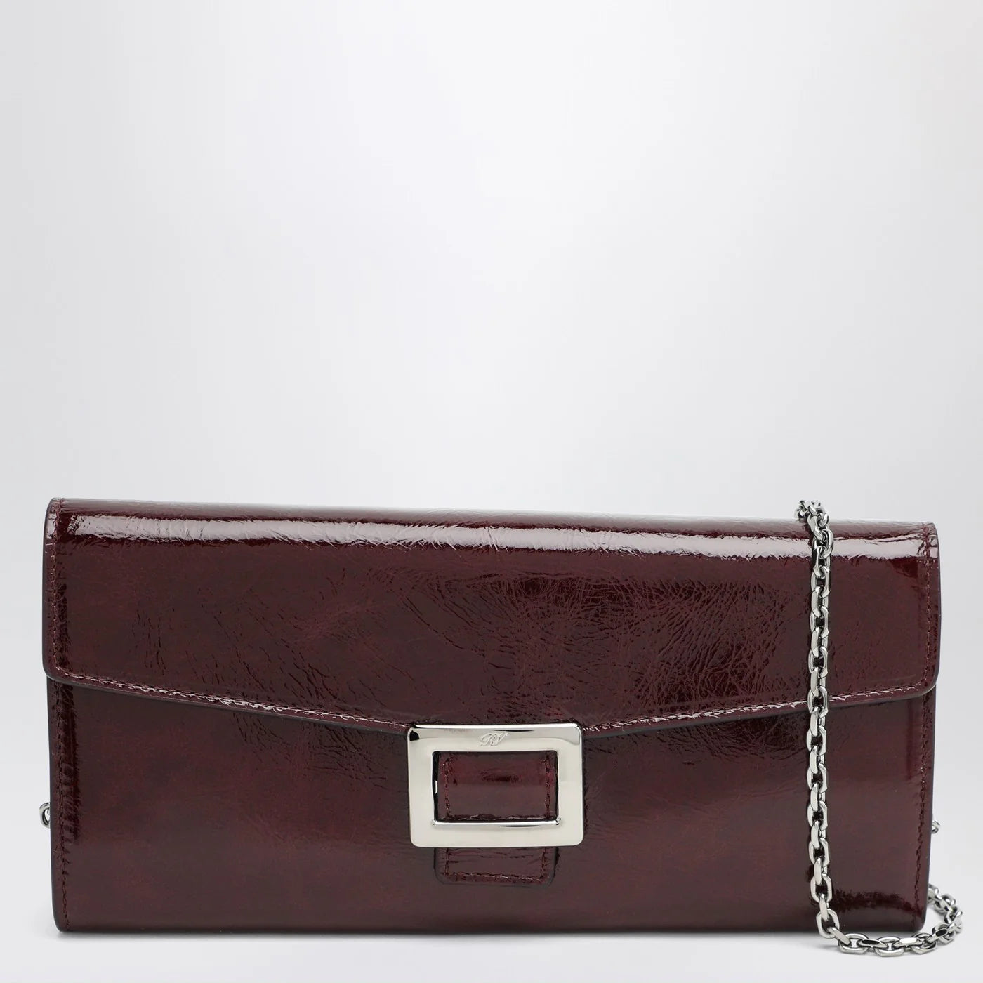 ROGER VIVIER Belle Vivier dark violet patent leather wallet with chain