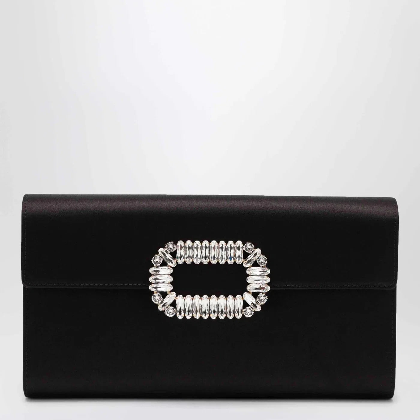 ROGER VIVIER Black satin pochette with Sexy Choc buckle