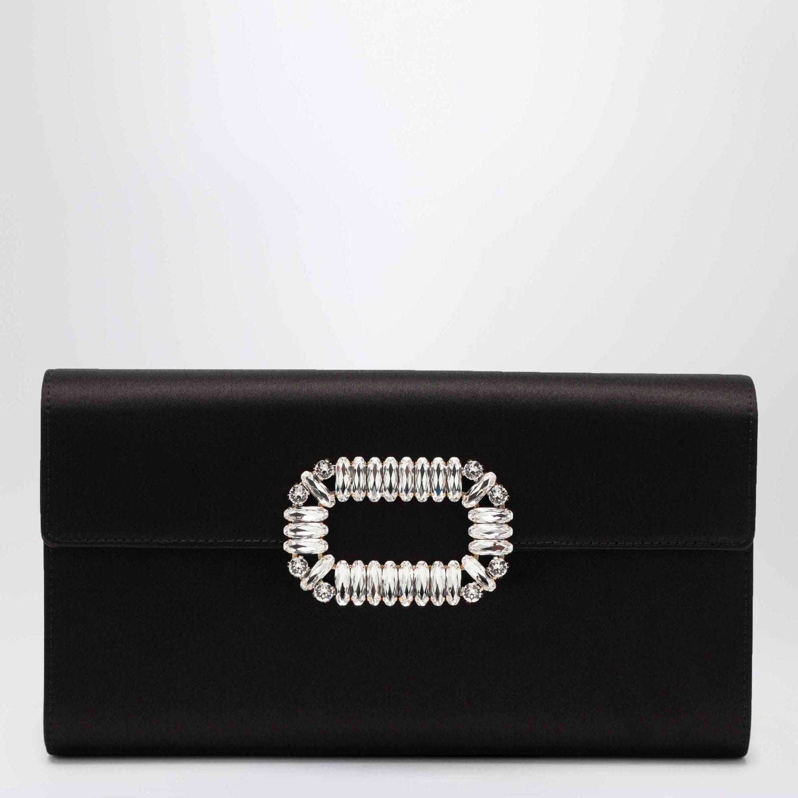 ROGER VIVIER Black satin pochette with Sexy Choc buckle