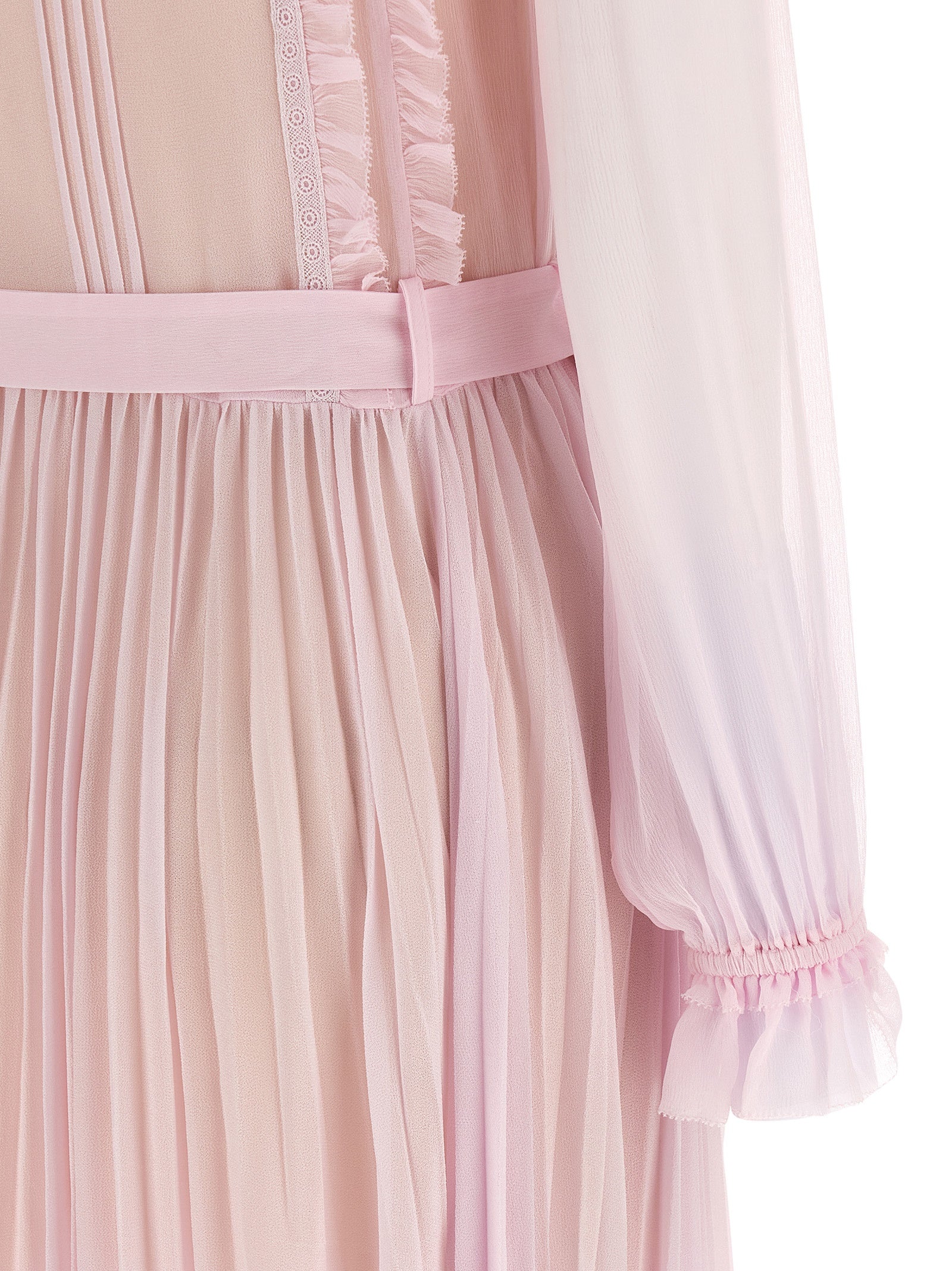 Self-Portrait Pink Pleated Georgette Midi Dresses