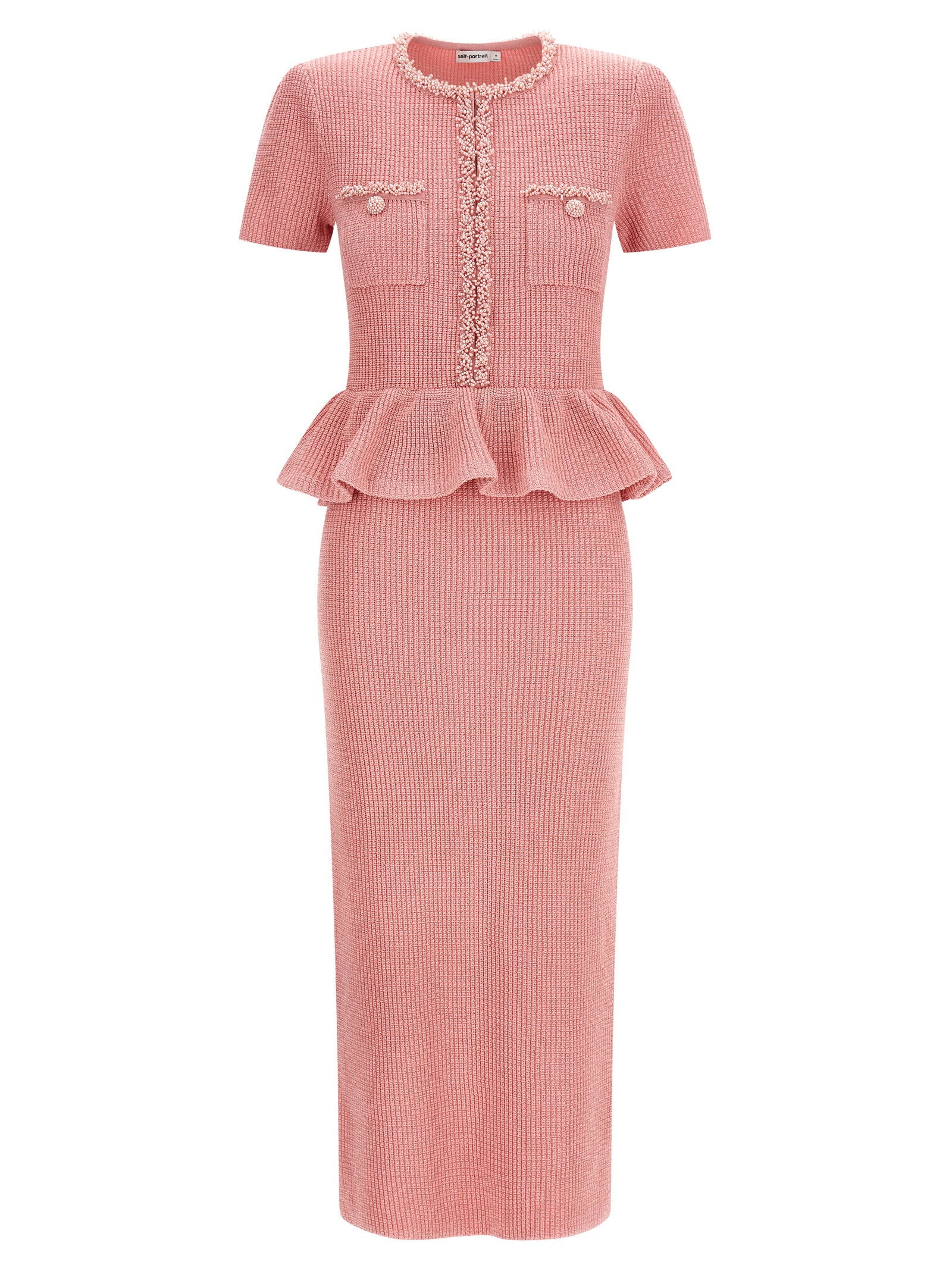 Self-Portrait Pink Peplum Knit Midi Dress