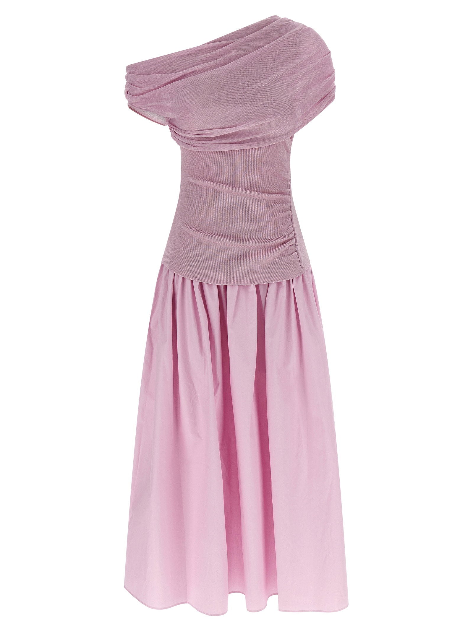 Self-Portrait Pink Cotton Draped Knit Midi Dress