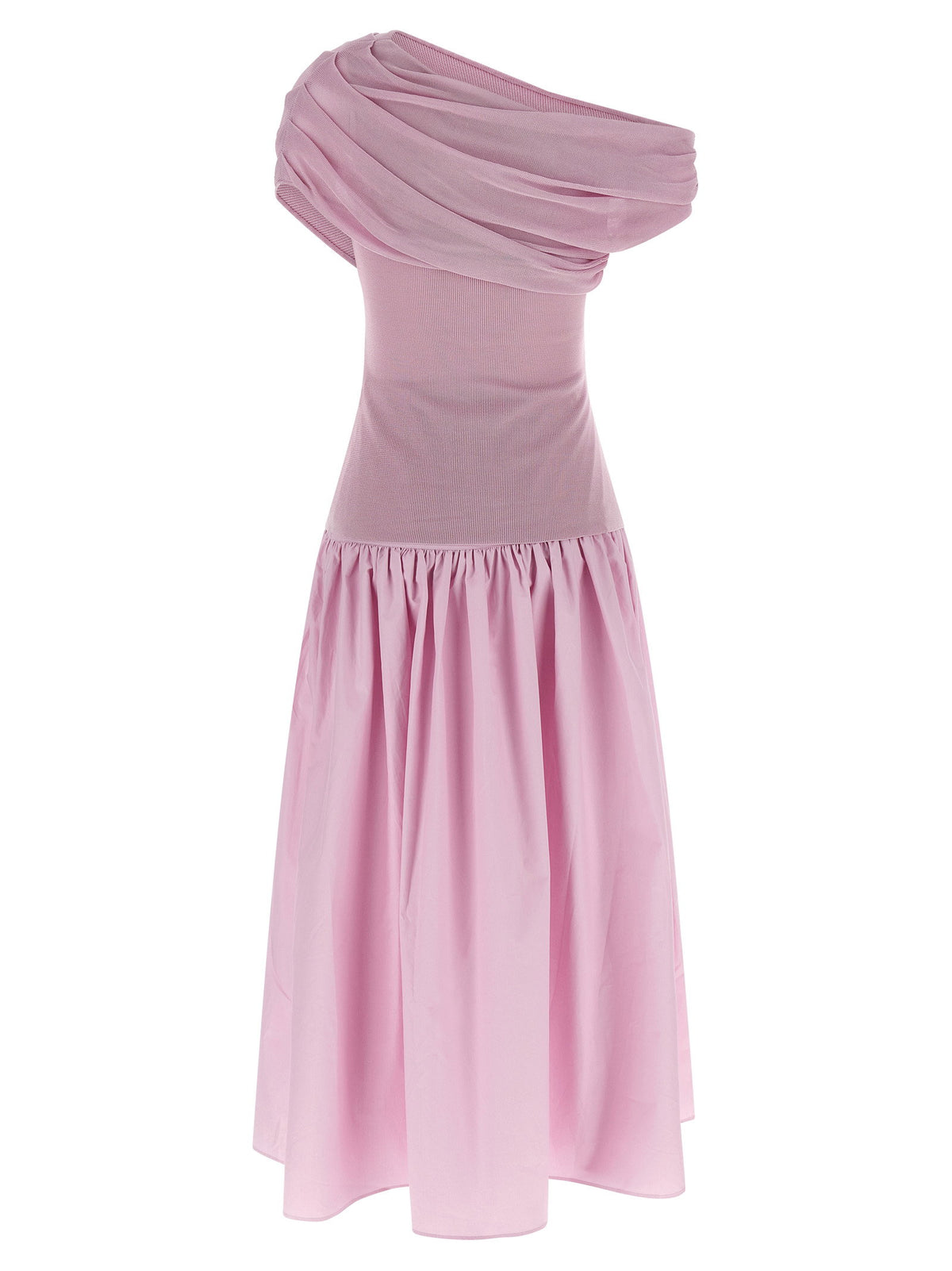 Self-Portrait Pink Cotton Draped Knit Midi Dress