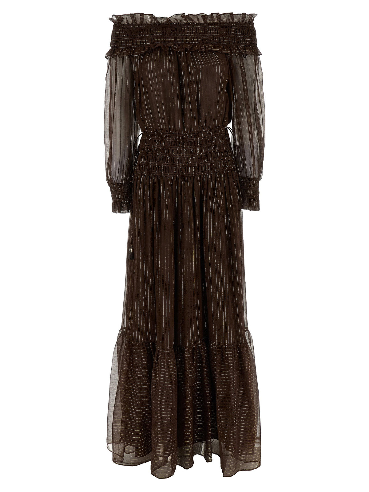 Self-Portrait Brown Georgette Off Shoulder Maxi Dress