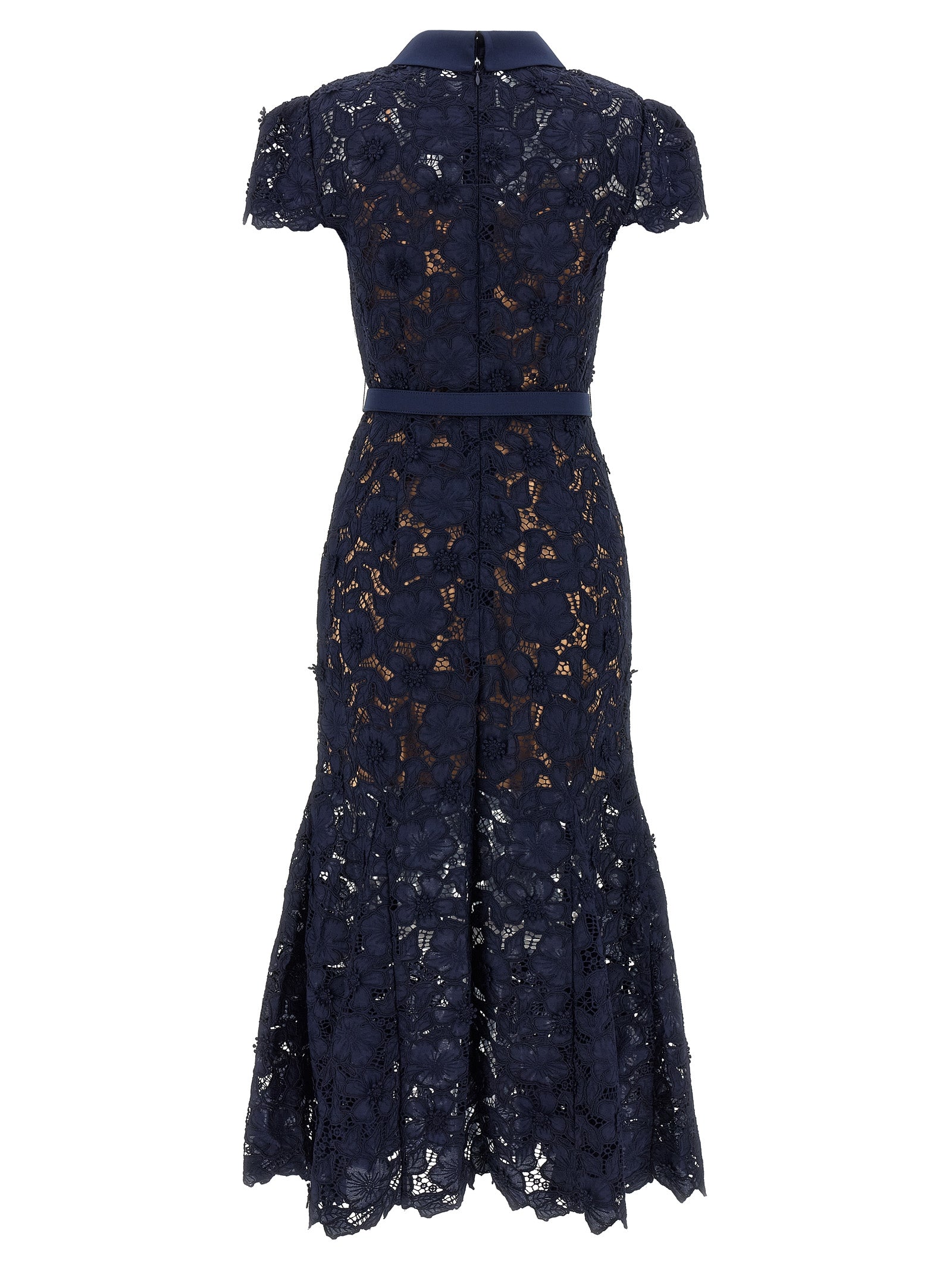 Self-Portrait Navy Guipure Lace Midi Dress