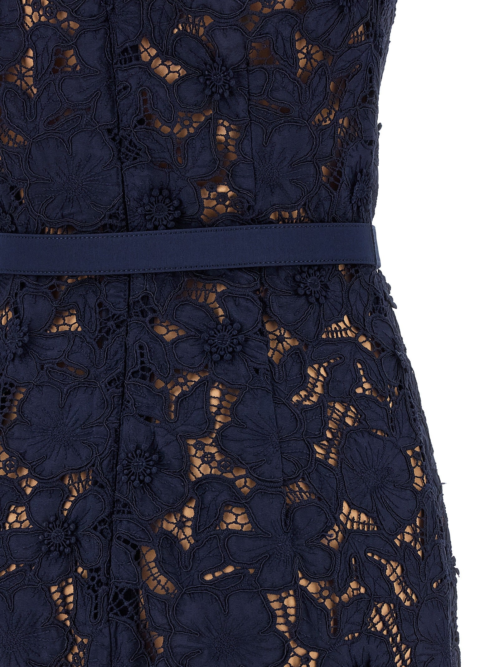 Self-Portrait Navy Guipure Lace Midi Dress