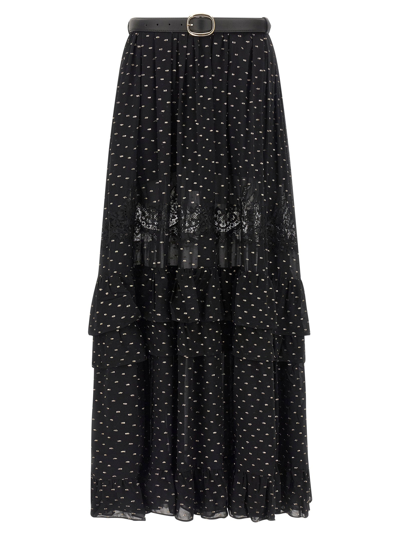 Self-Portrait Black And Gold Chiffon Lace Maxi Skirt