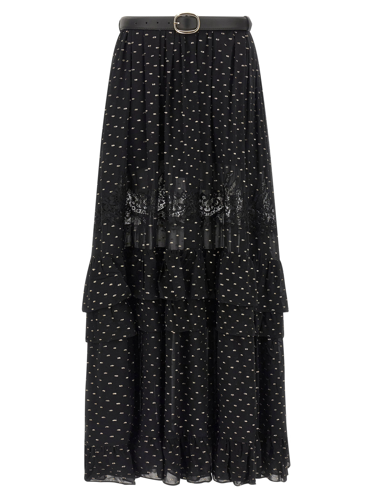 Self-Portrait Black And Gold Chiffon Lace Maxi Skirt