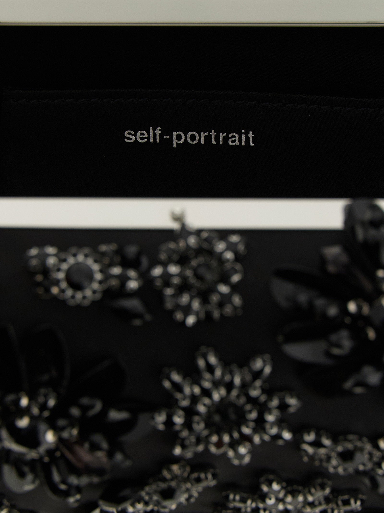 Self-Portrait Black Satin Floral Crystal Clutch