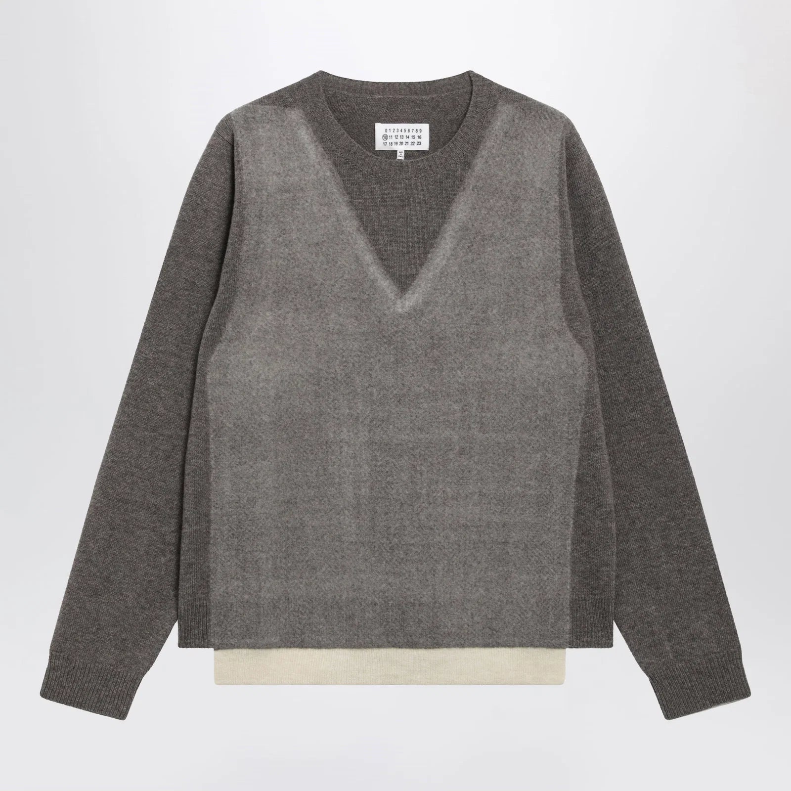 Maison Margiela Crewneck lambswool sweater in mud and ecru