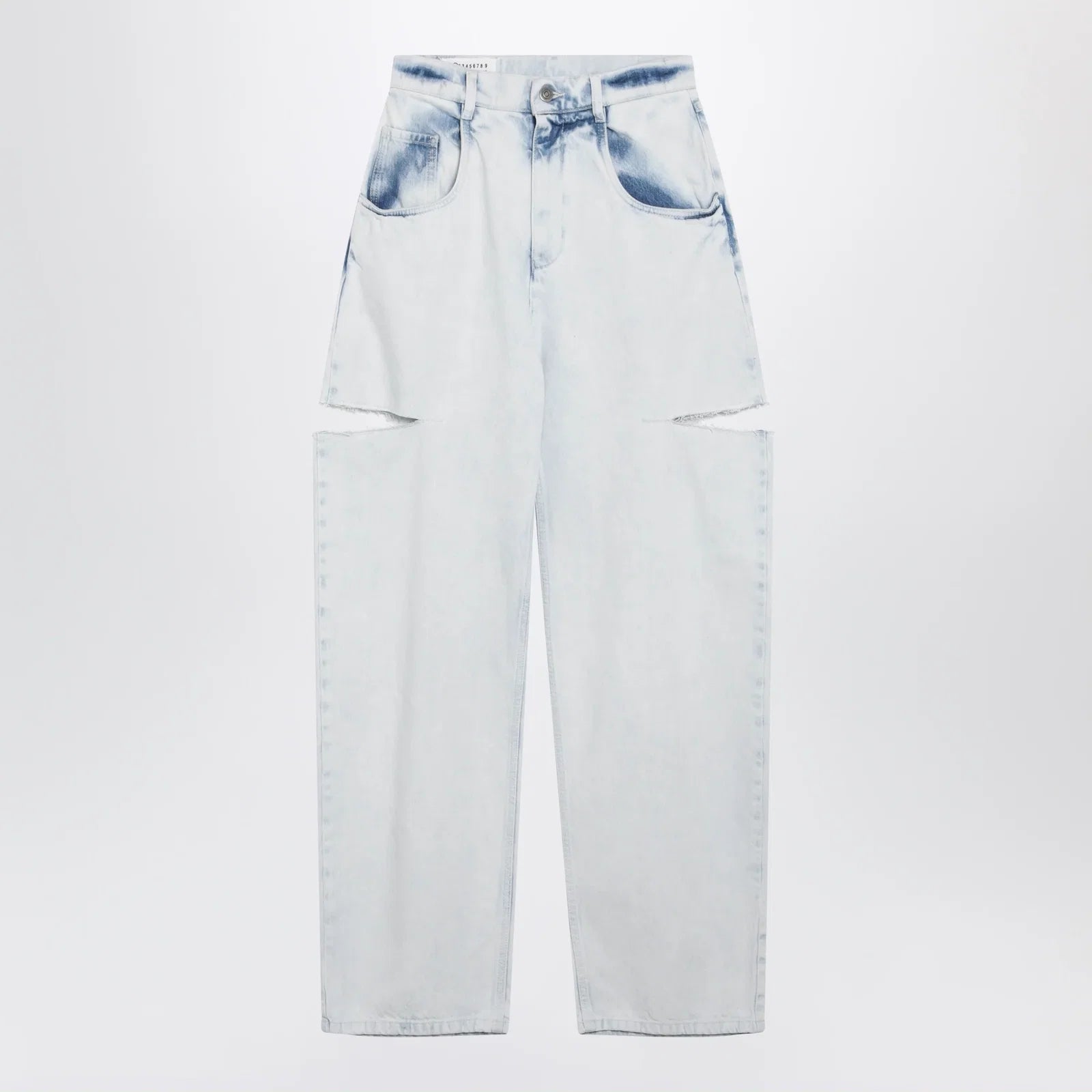 Maison Margiela Blue Faded Cotton Jeans with Cut-Out Details
