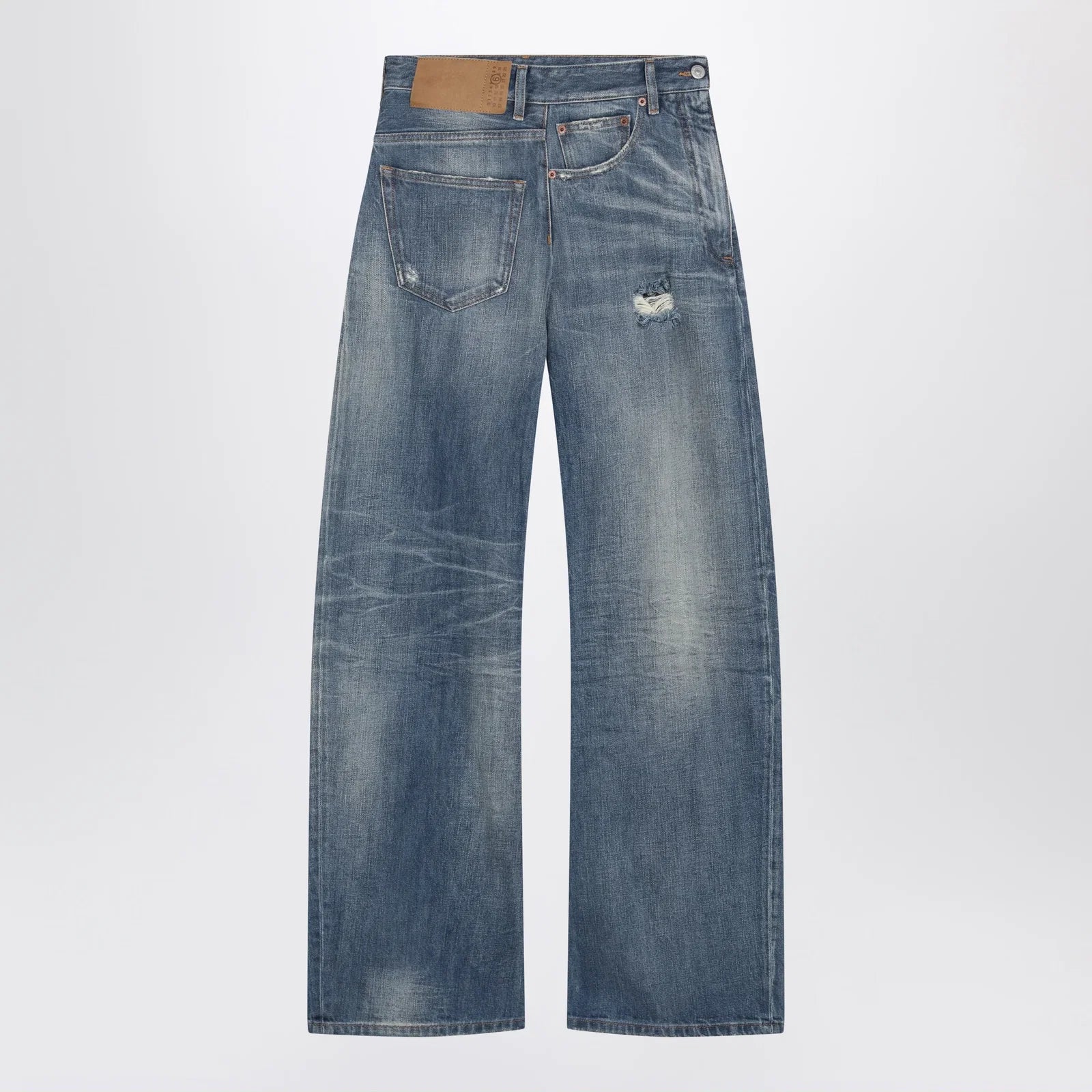 MM6 Maison Margiela Distressed wide-leg denim jeans in medium blue