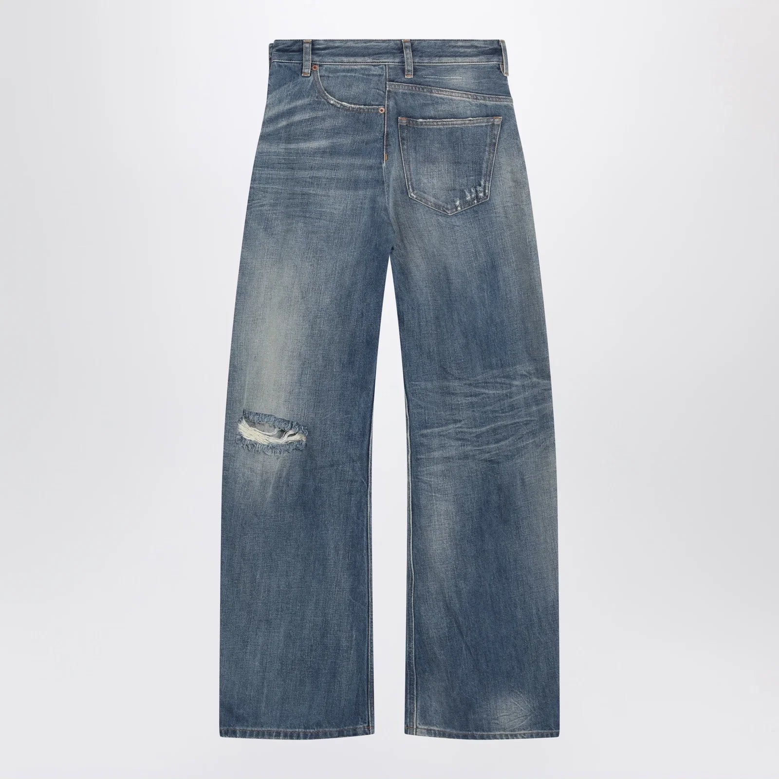 MM6 Maison Margiela Distressed wide-leg denim jeans in medium blue