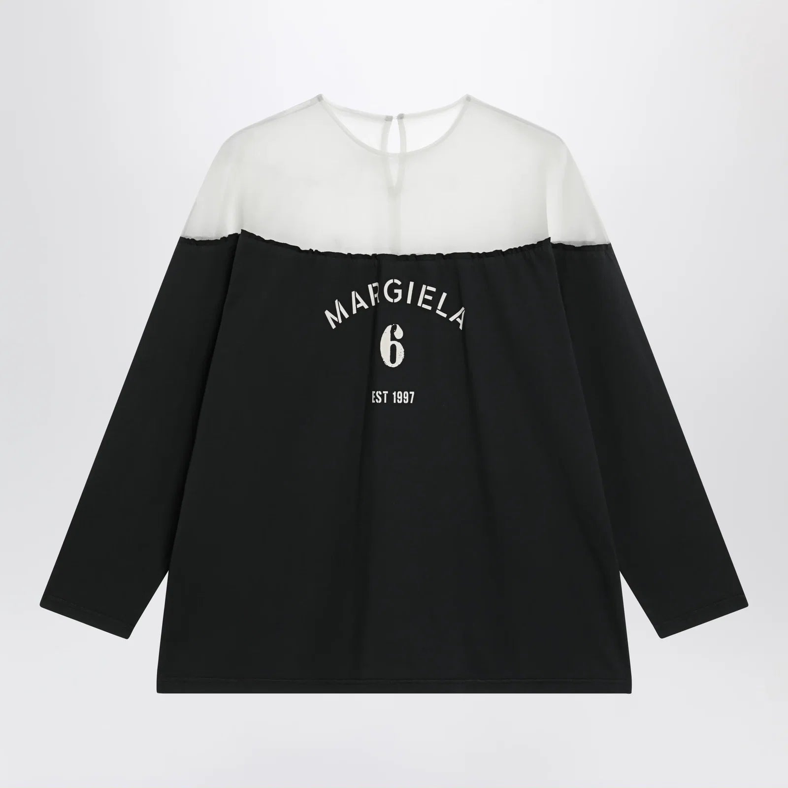 MM6 Maison Margiela Black top with logo print and sheer insert