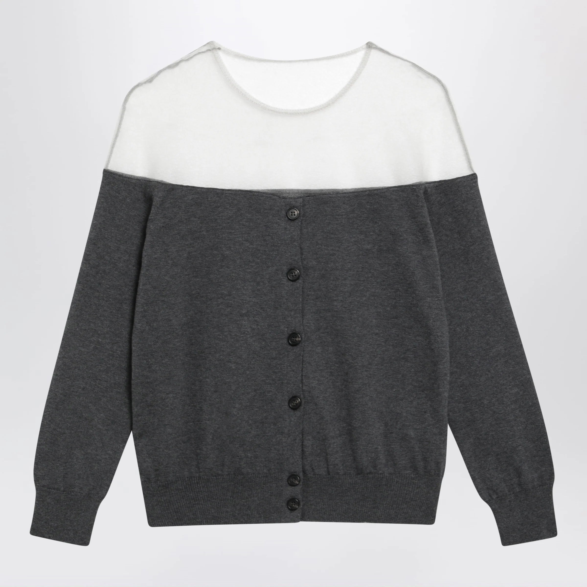 MM6 Maison Margiela Knit cardigan with sheer yoke in cotton dark grey
