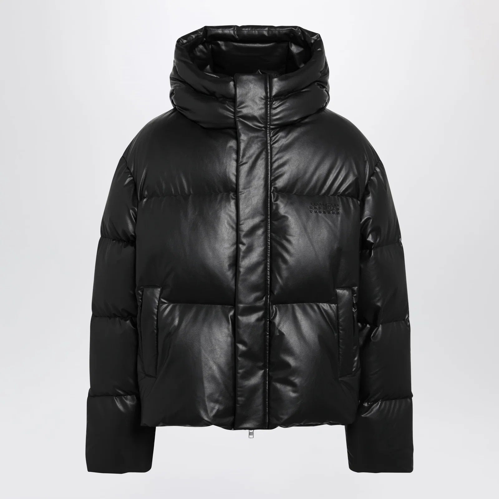 MM6 Maison Margiela Hooded down jacket in glossy leather black