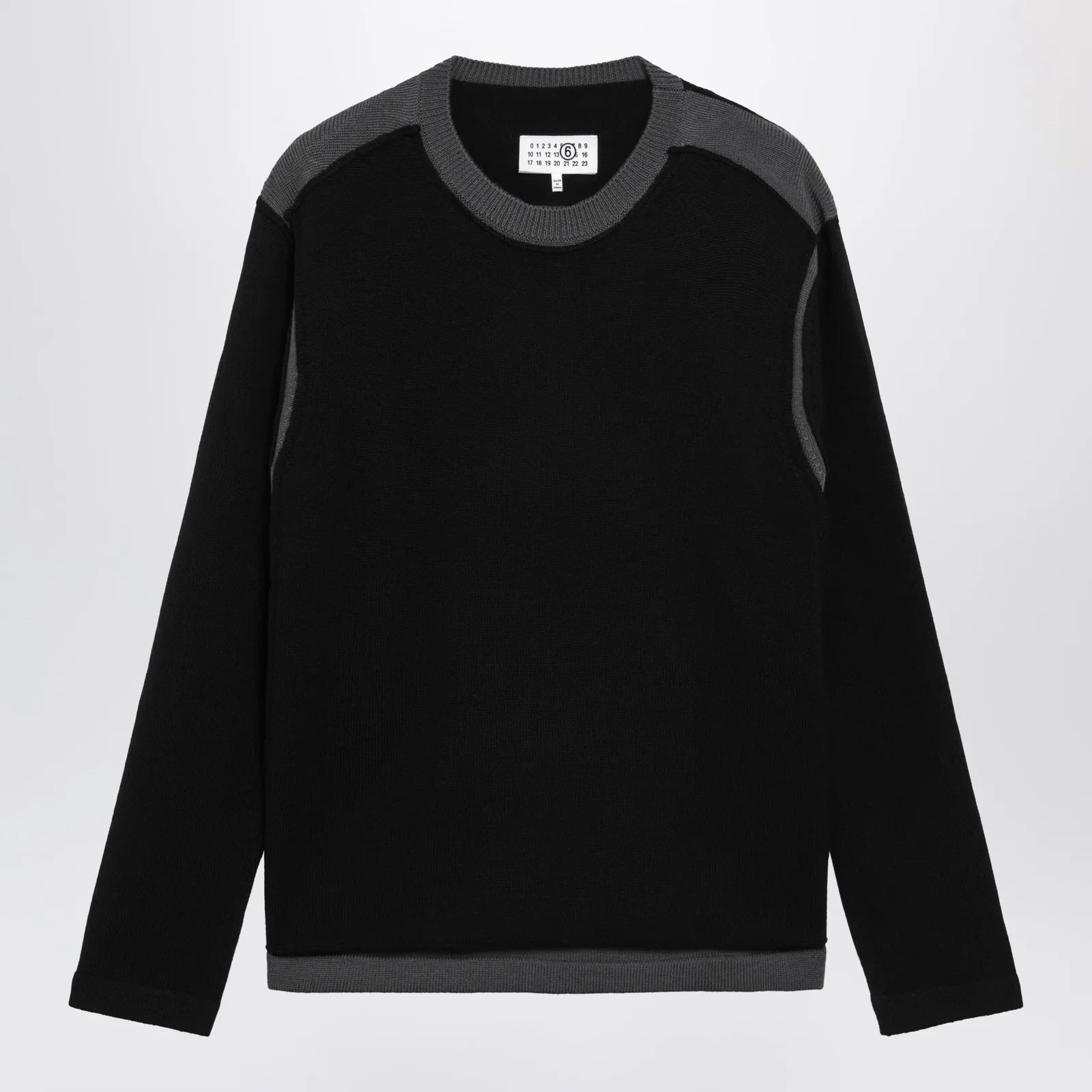 MM6 Maison Margiela Asymmetrical crewneck sweater in black and grey