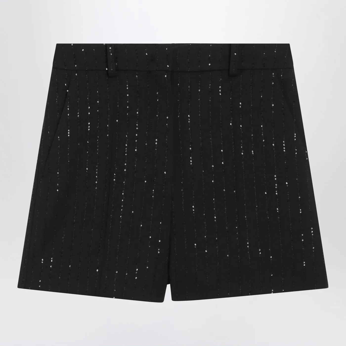 Max Mara Pianoforte Black Shorts with pinstripe-effect micro sequins