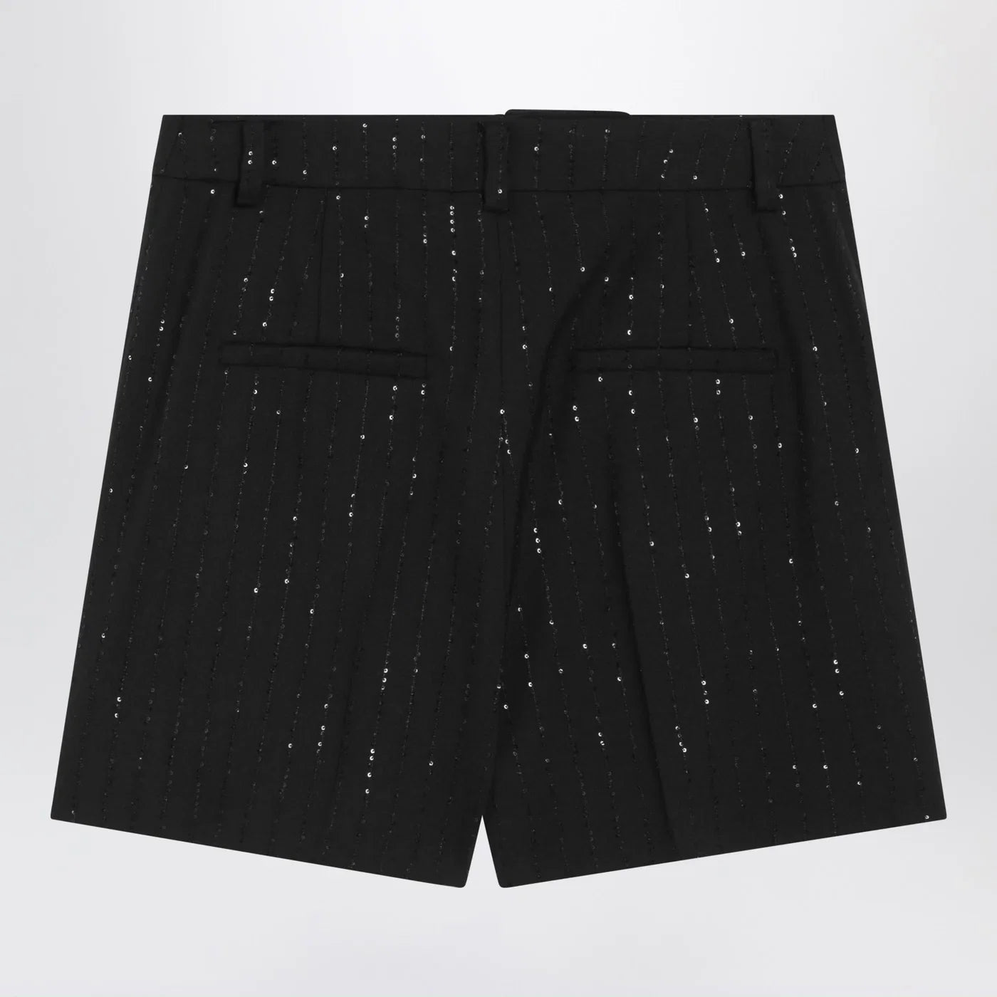 Max Mara Pianoforte Black Shorts with pinstripe-effect micro sequins