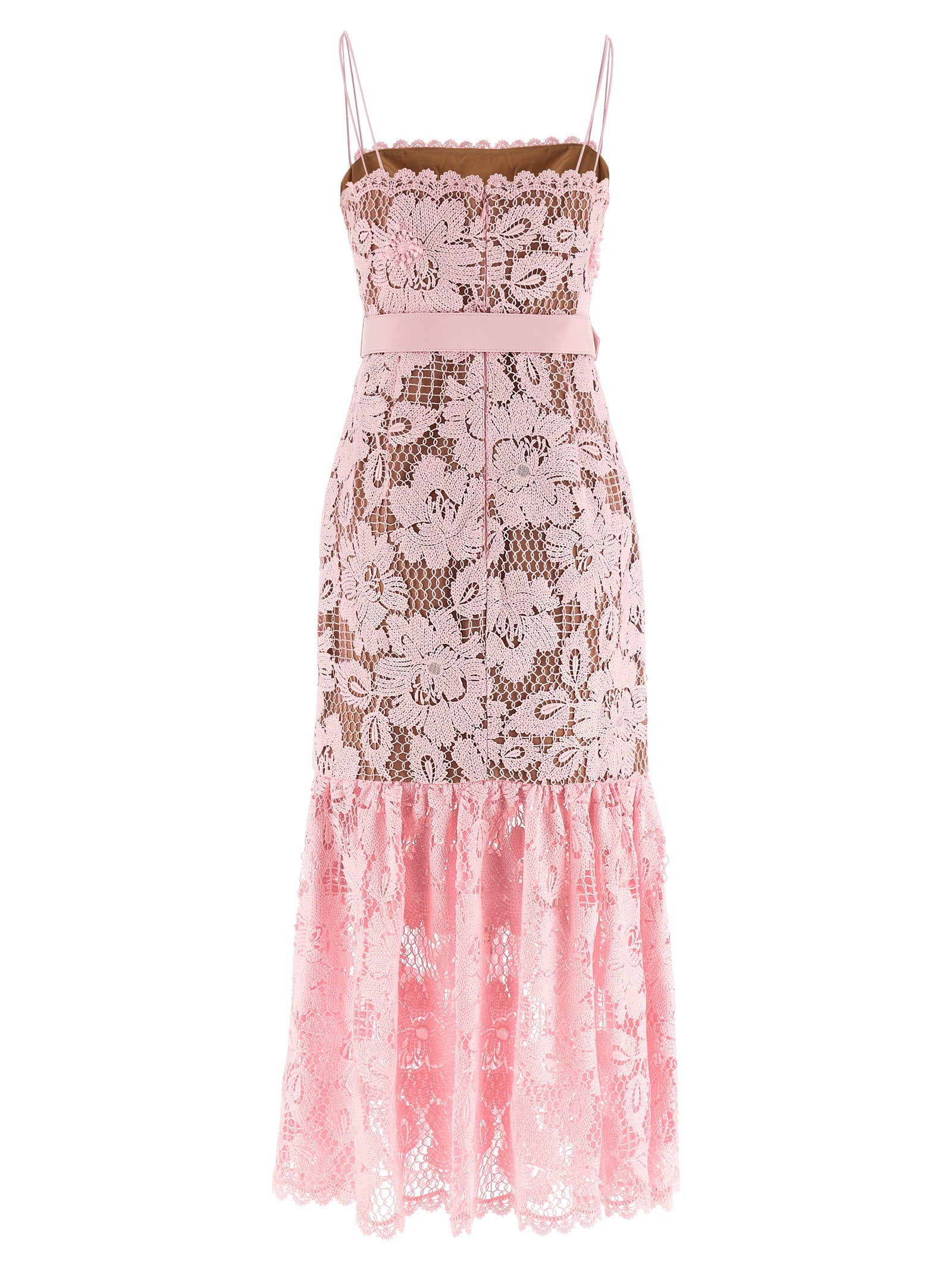 Self-Portrait Pink Crochet Lace Midi Dress