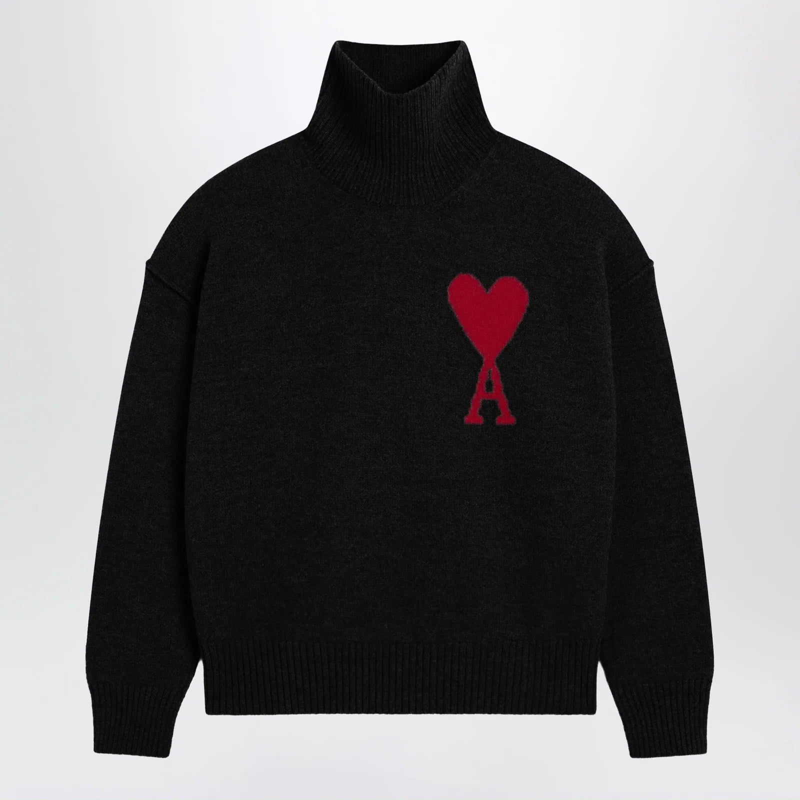 Ami Paris Ami De Coeur sweater in black merino wool knit