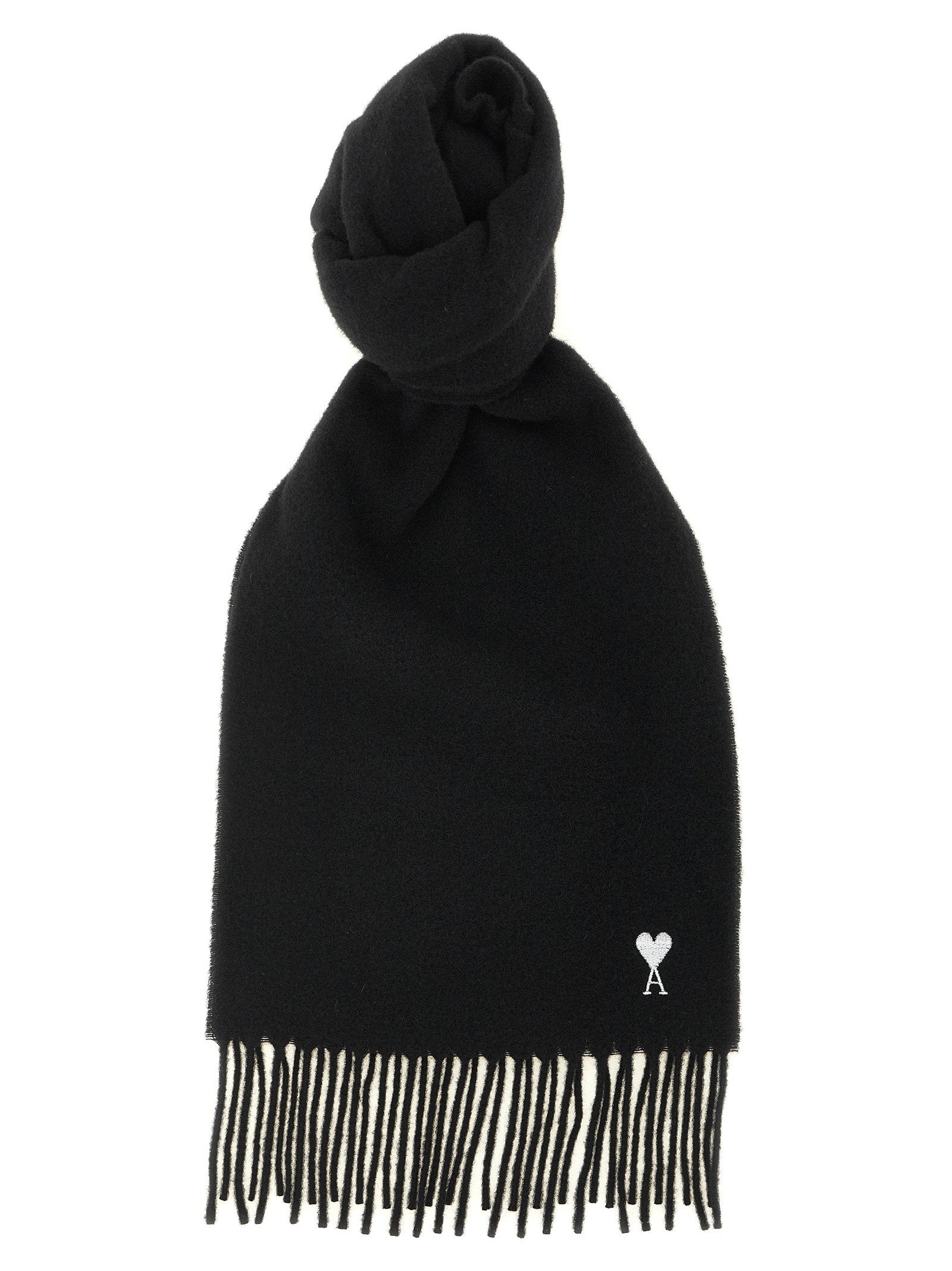 Ami Paris Quota Scarf With Adc Embroidery And Fringes